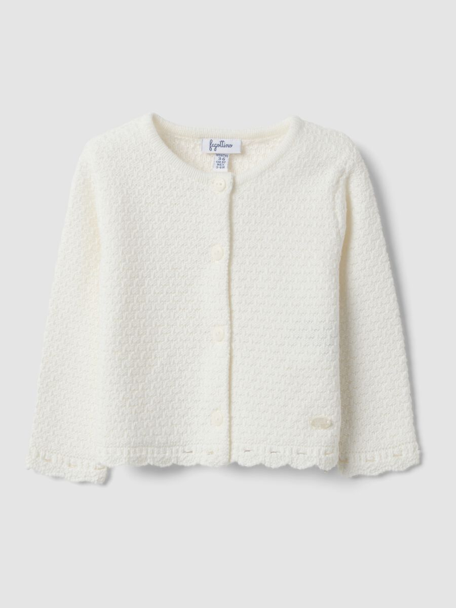 White pure organic cotton knitted cardigan for baby girl_0
