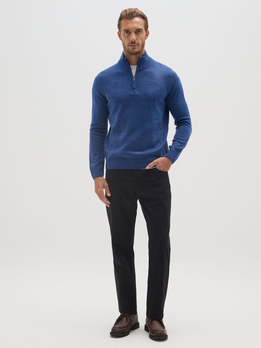 Blue high-neck regular fit jumper with short zip_1