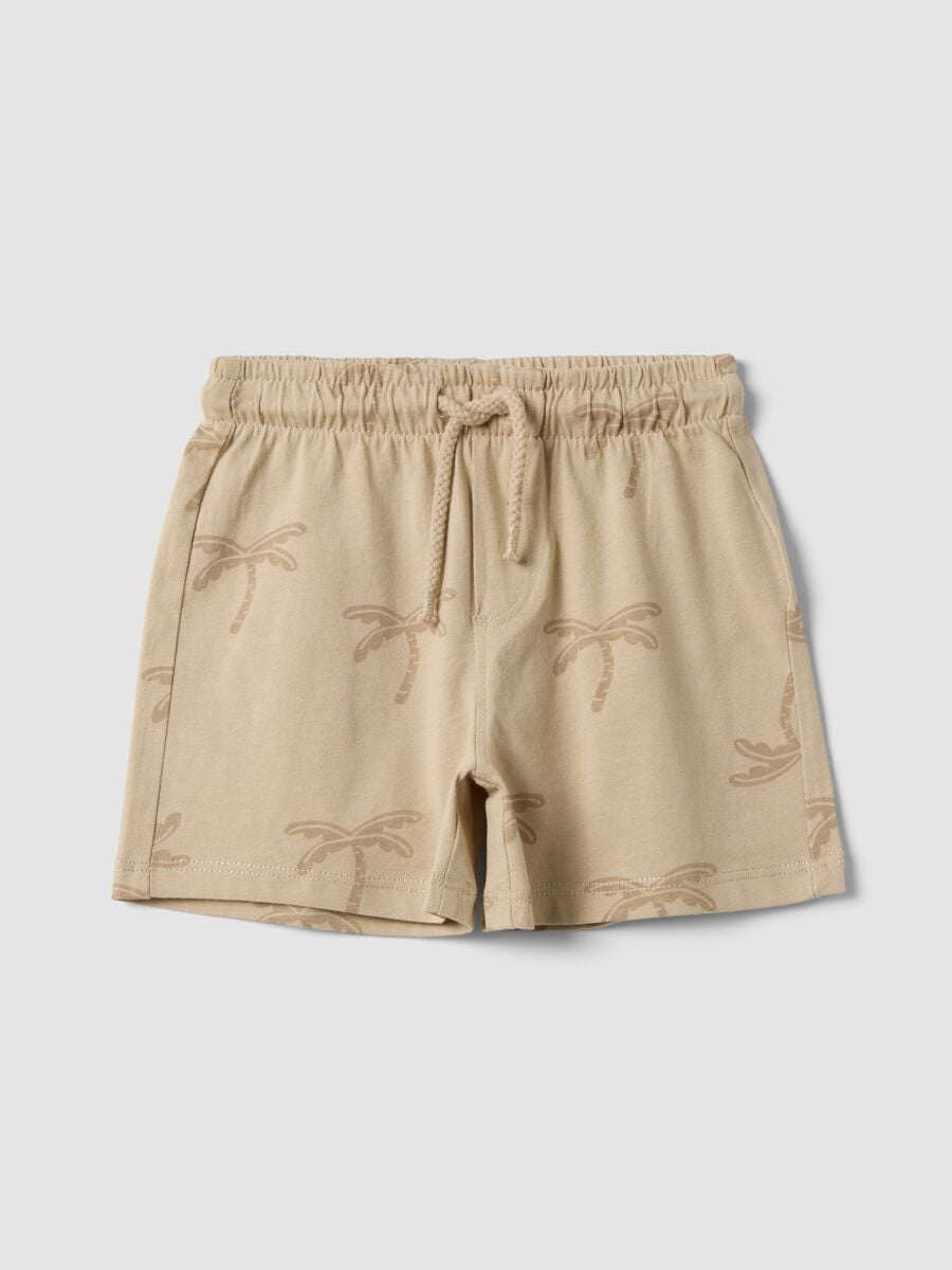 Beige organic cotton shorts with all-over print_0