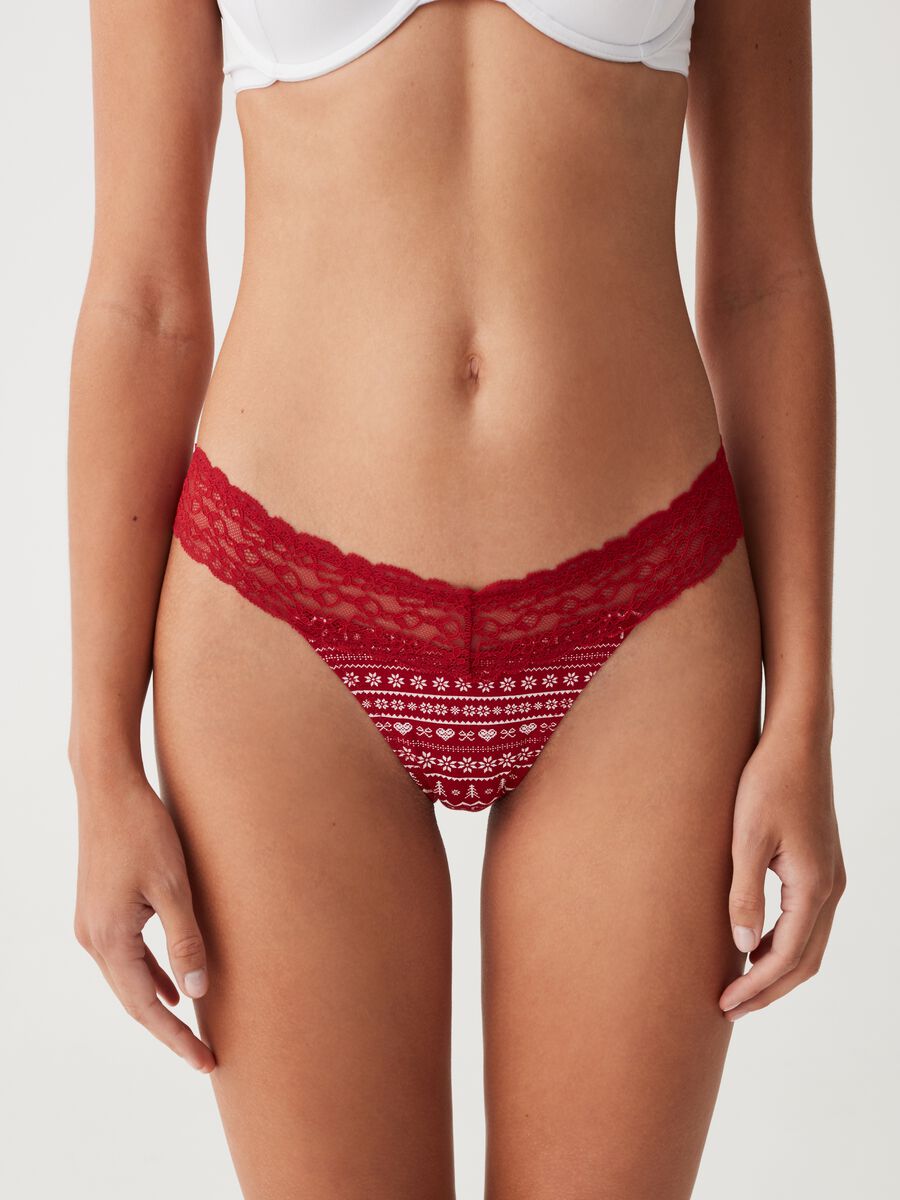 Two-pack Brazilian-cut briefs with lace and Christmas motif_1
