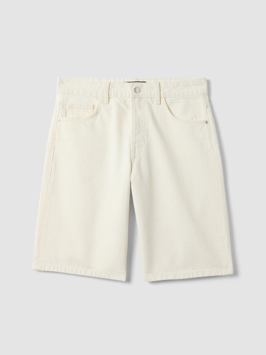 Beige wide leg pure cotton denim shorts_4
