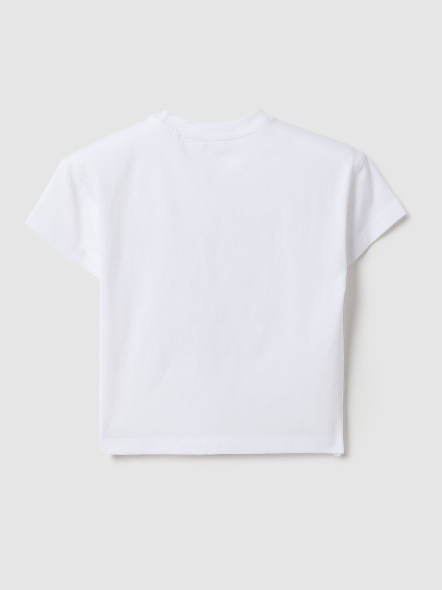 White stretch cotton girl's t-shirt regular fit with print_1