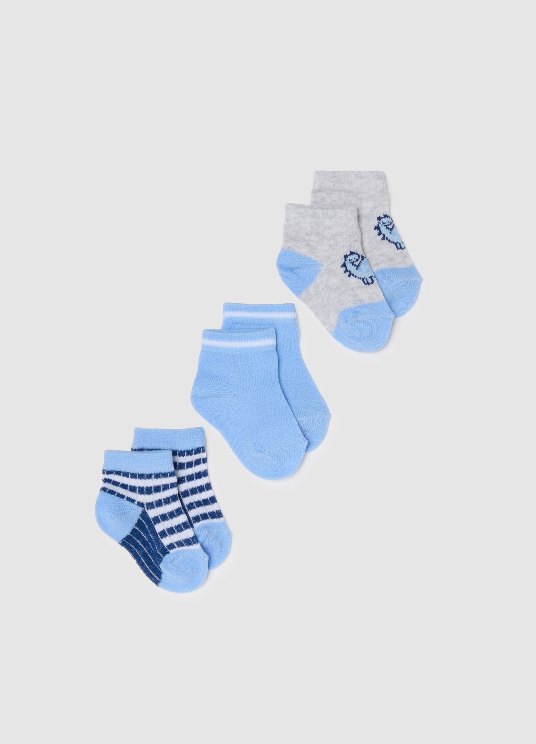 Multicolour cotton-blend baby socks tripack with patterns