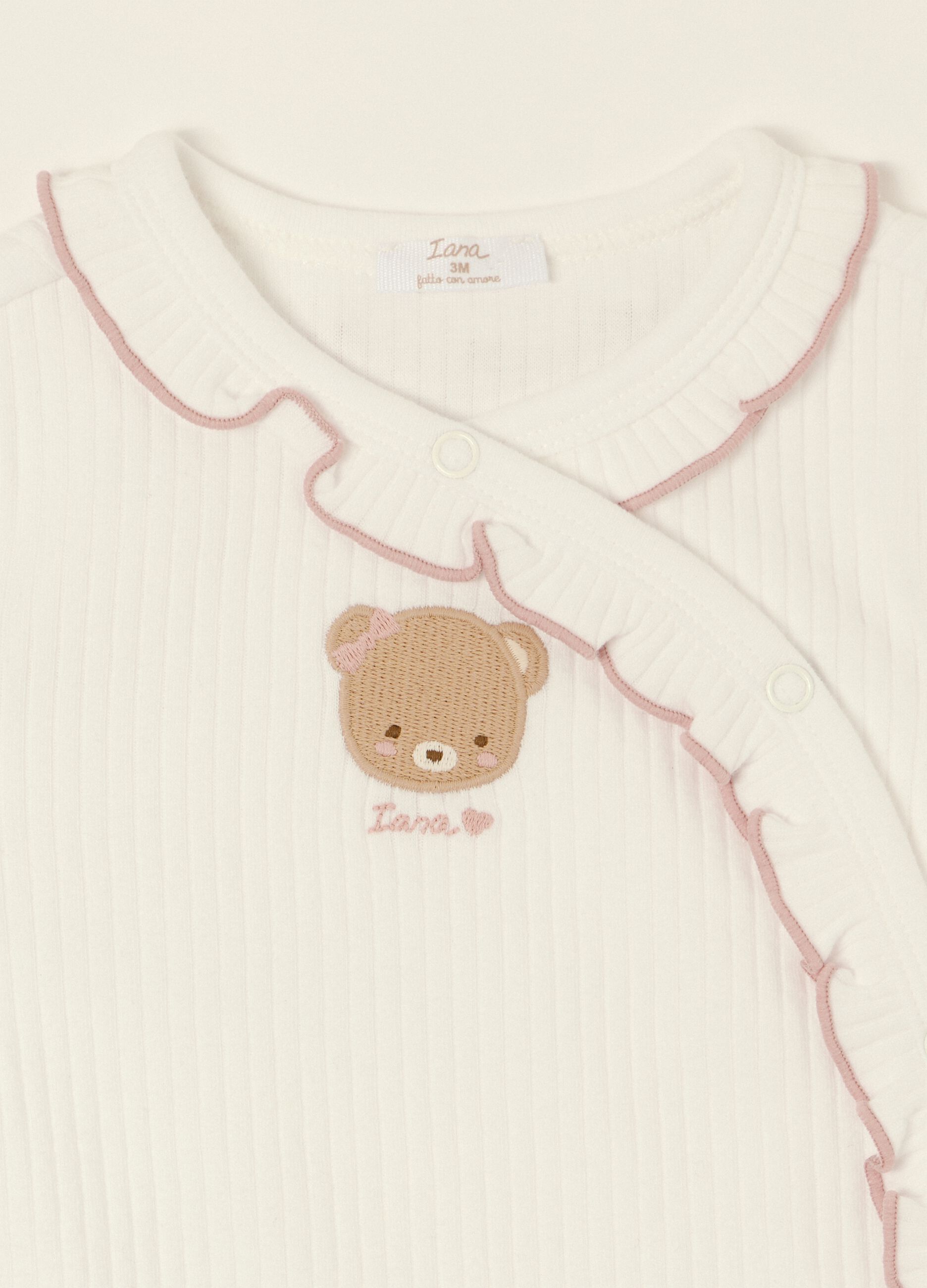 Pyjama grenouill&egrave;re blanc en pur coton pour b&eacute;b&eacute; fille