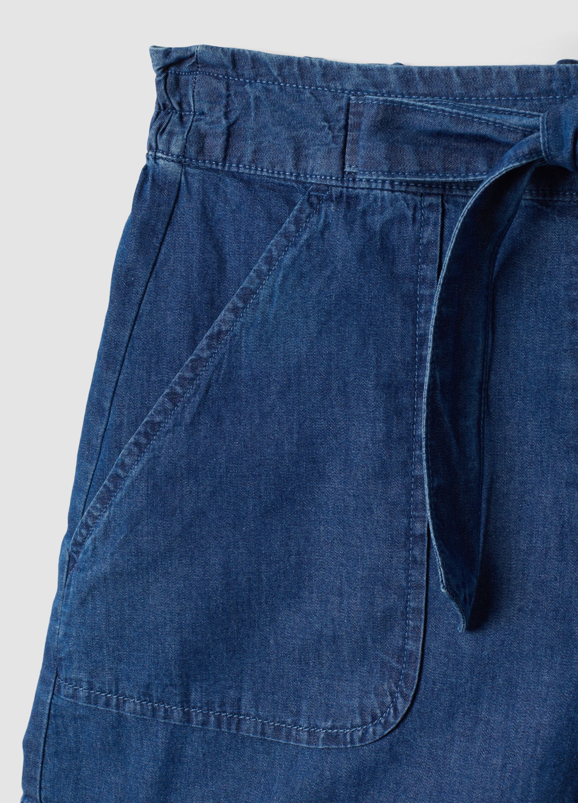 Blaue Denim-Shorts aus reiner Baumwolle mit elastischem Bund, Regular Fit