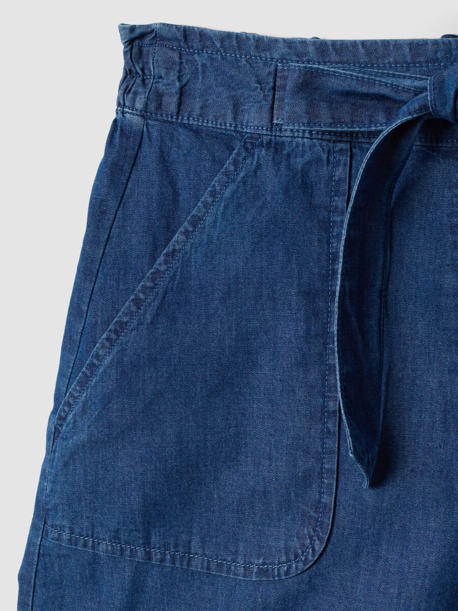 Blue pure cotton denim shorts with elasticated waist, regular fit_5