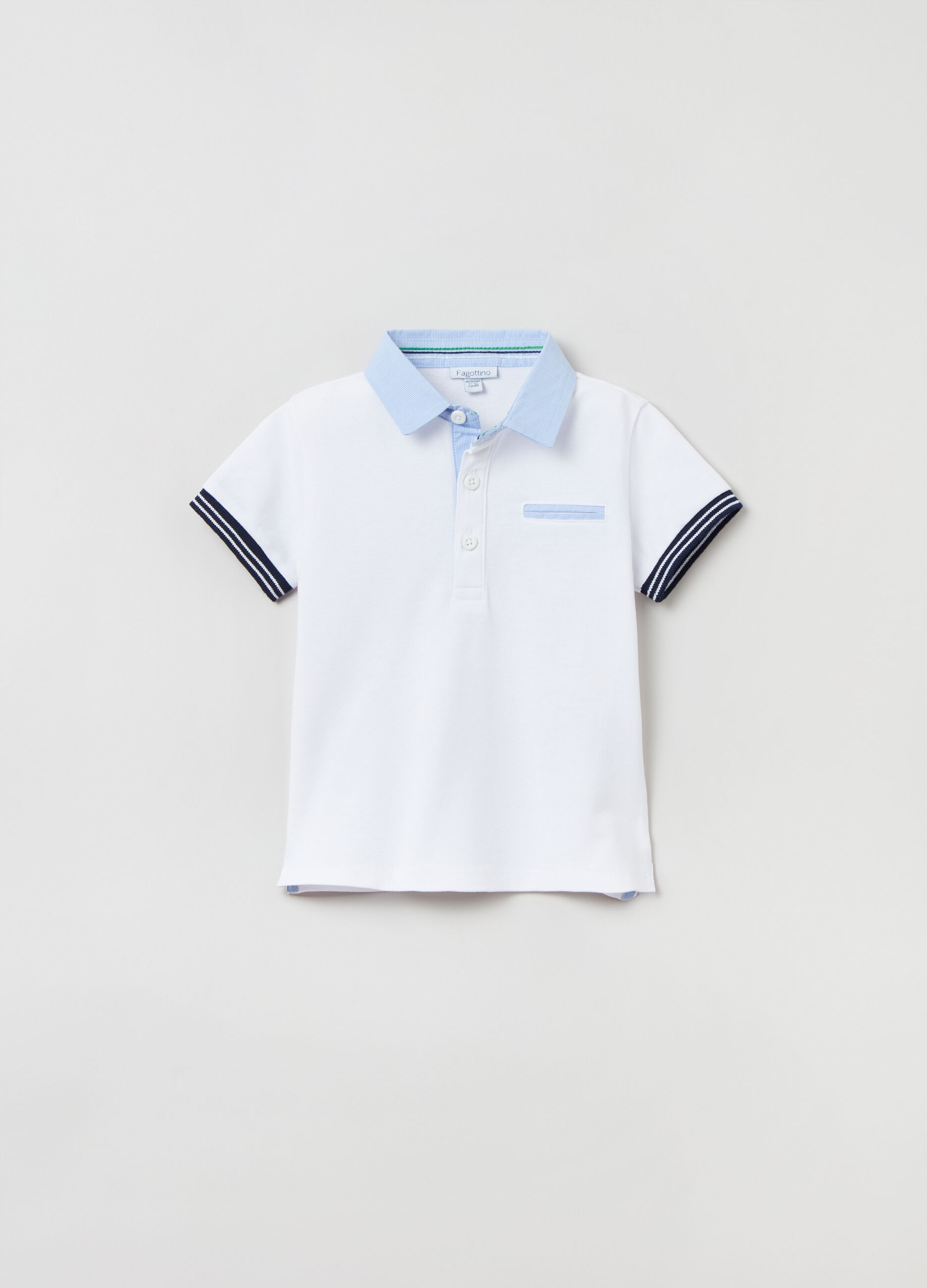 Stretch cotton piquet polo shirt with pocket