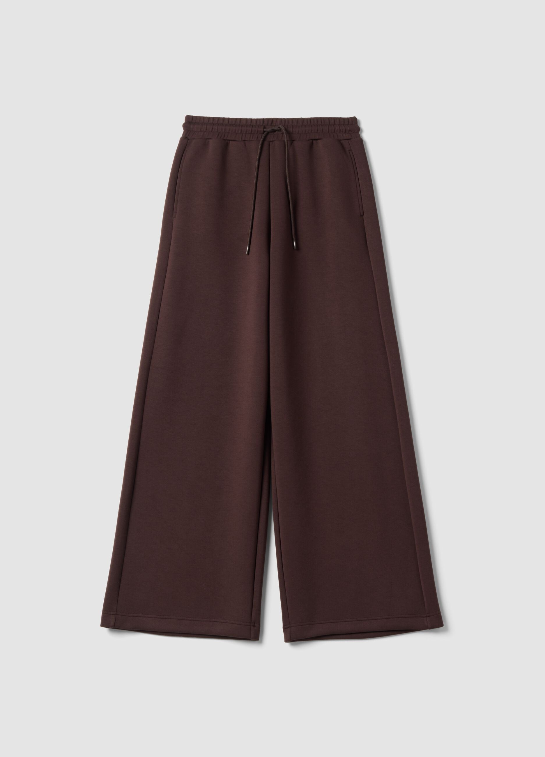 Braune Wide-Leg-Hose aus elastischem Modal mit Tunnelzug