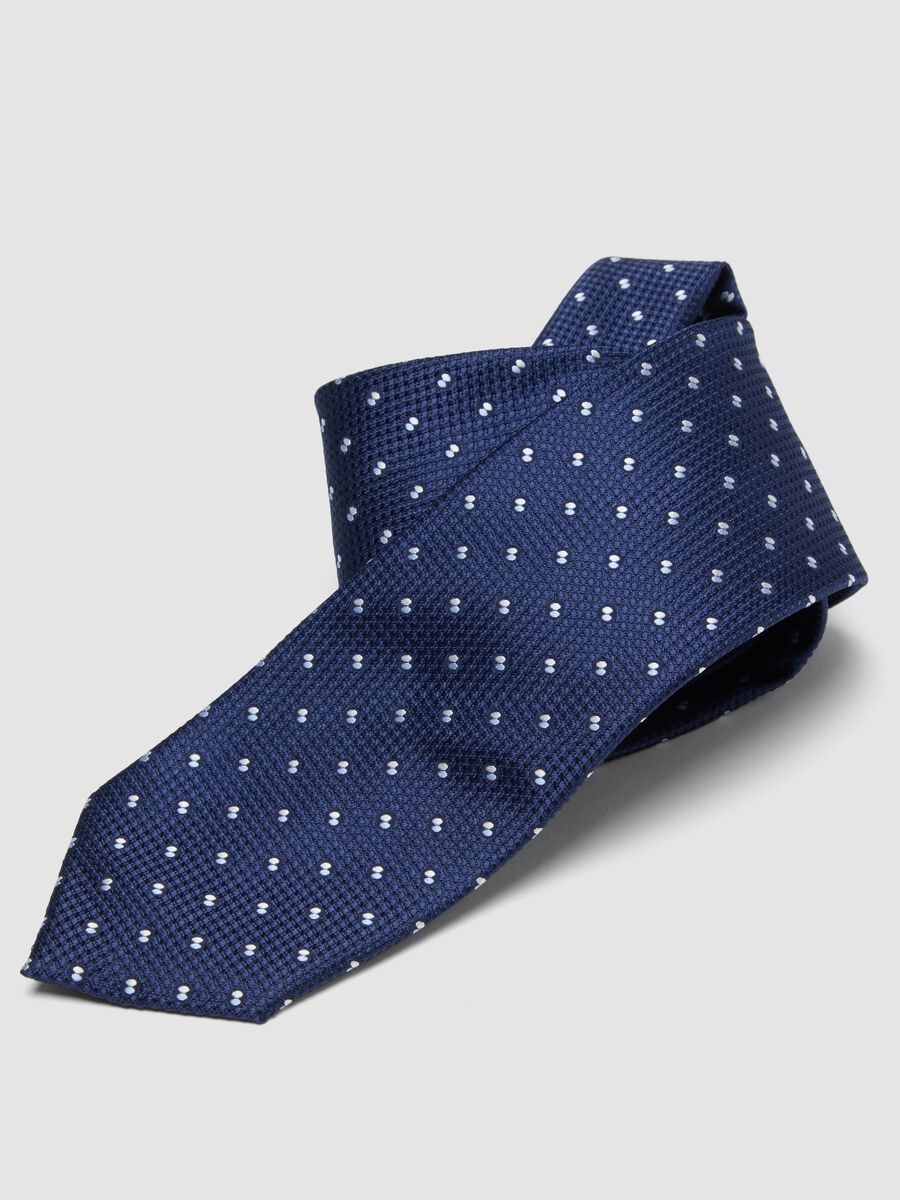 Corbata azul de pala 7,5 cm con estampado de lunares_2