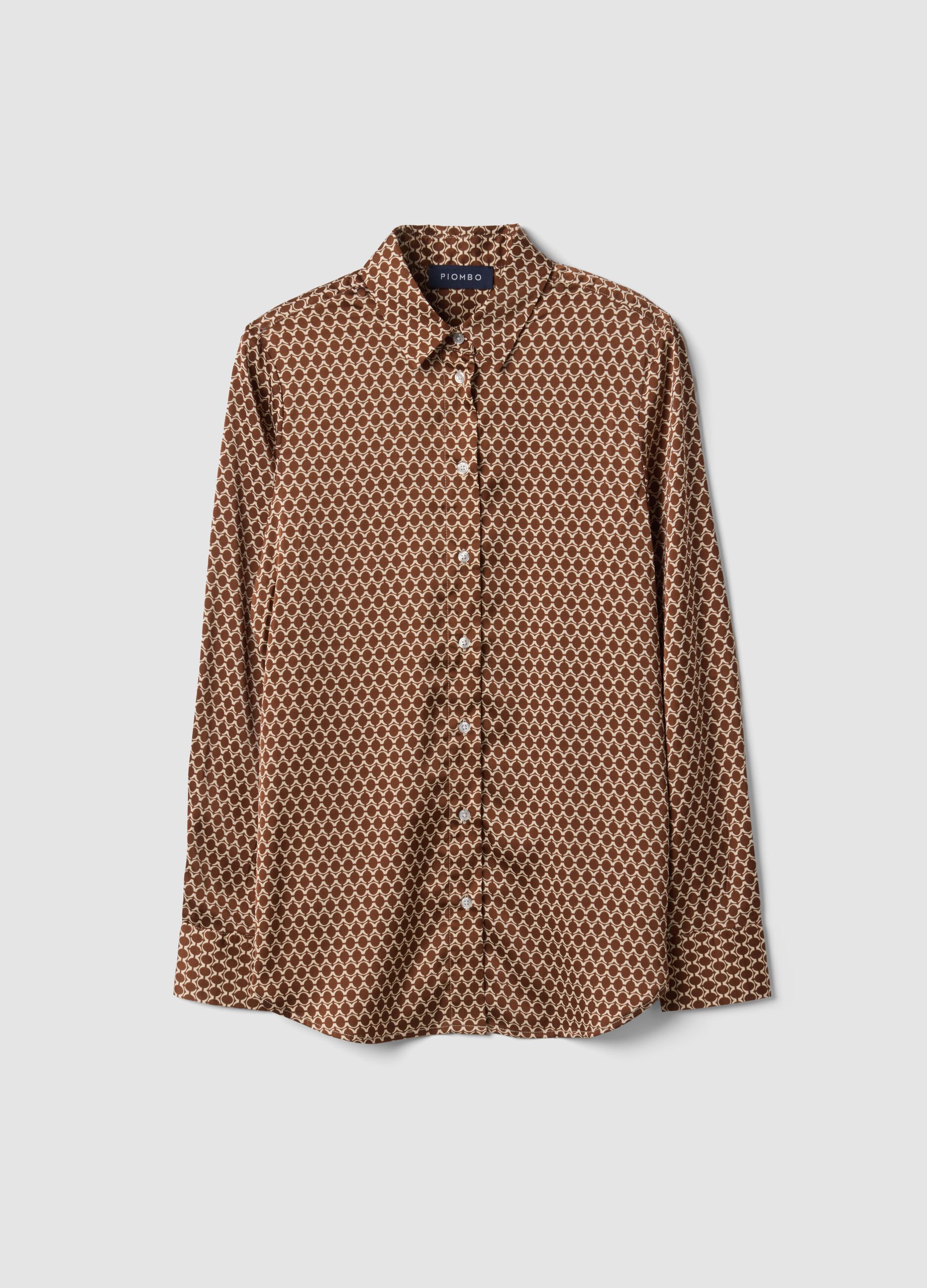 Camicia marrone in tessuto elasticizzato con fantasia regular fit