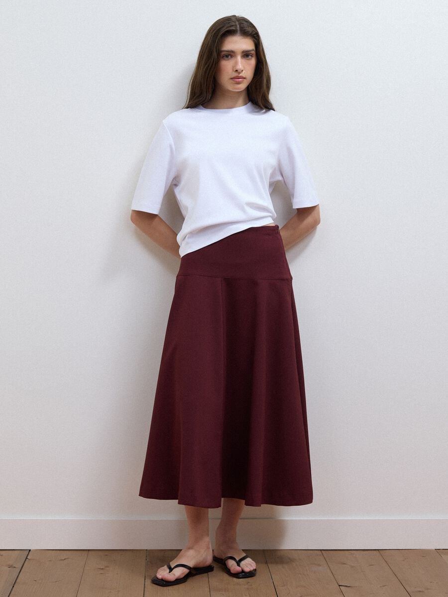 Purple stretch viscose skirt with high waistband and regular waist_0
