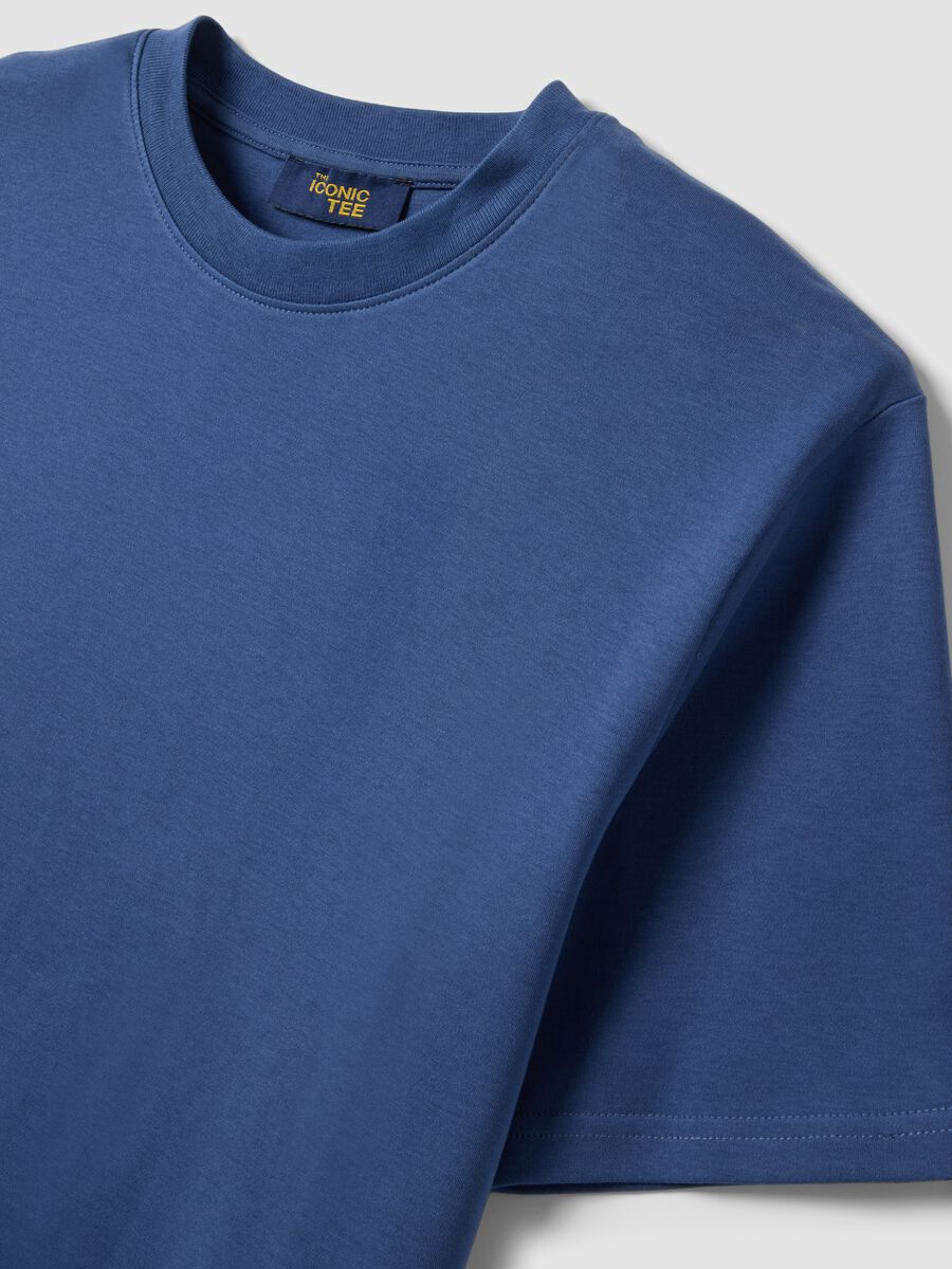 Short-sleeve pure cotton blue relaxed fit T-shirt_5