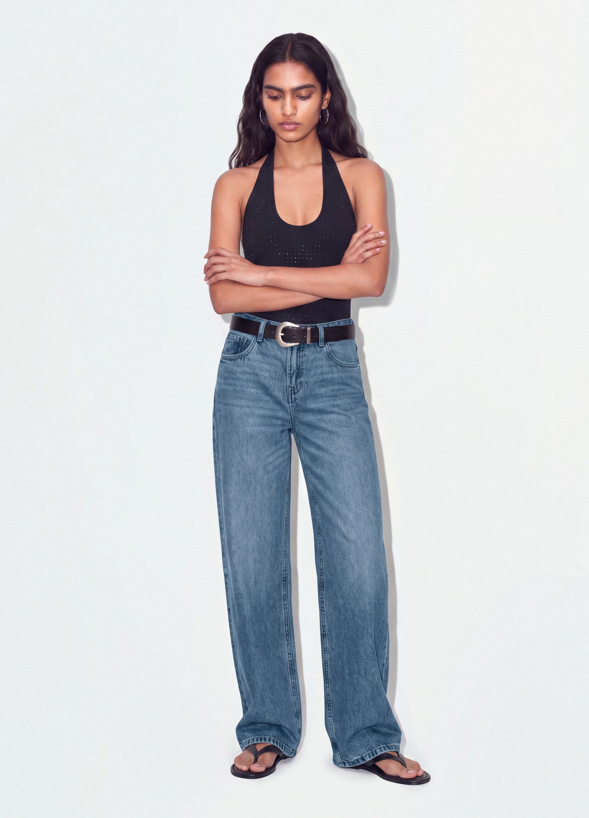 Hellblaue Denim-Jeans mit Wide Leg aus 100 % Baumwolle