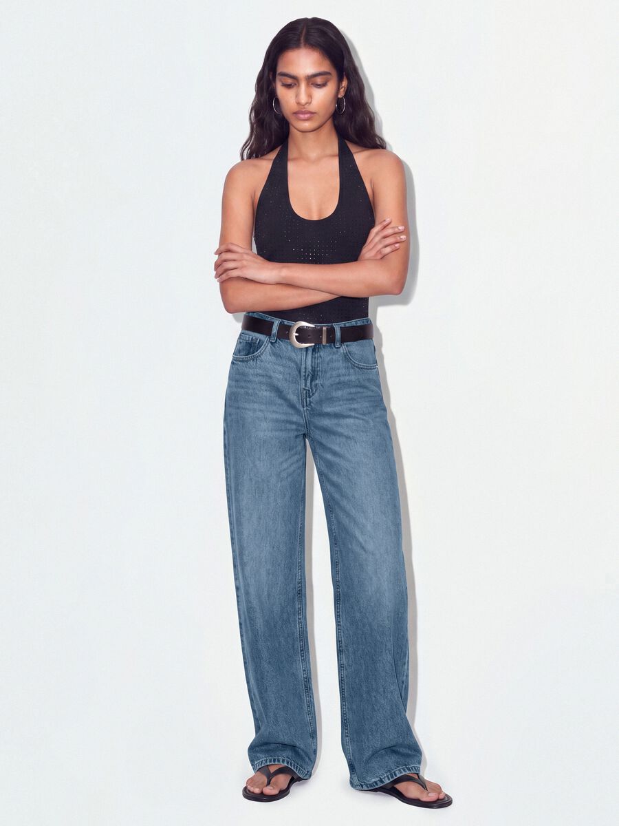 Light Blue Denim Wide-Leg Jeans in 100% Cotton_0