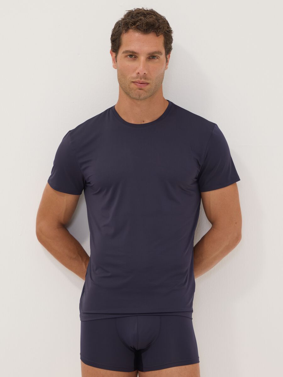 2er-Pack blaue T-Shirts aus elastischer Mikrofaser, Regular Fit_0