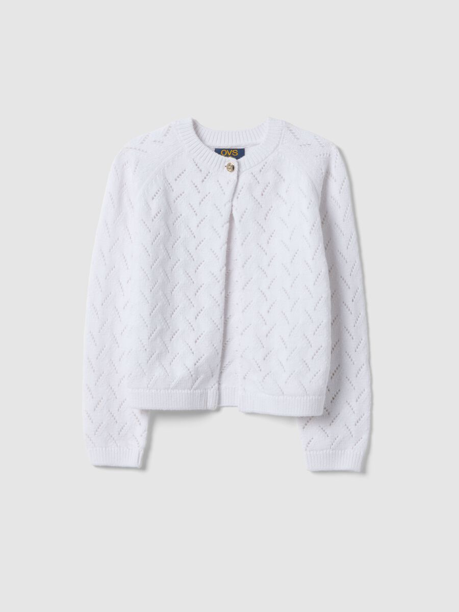 Girls' White Pure Cotton Cardigan Regular Fit with Button_0