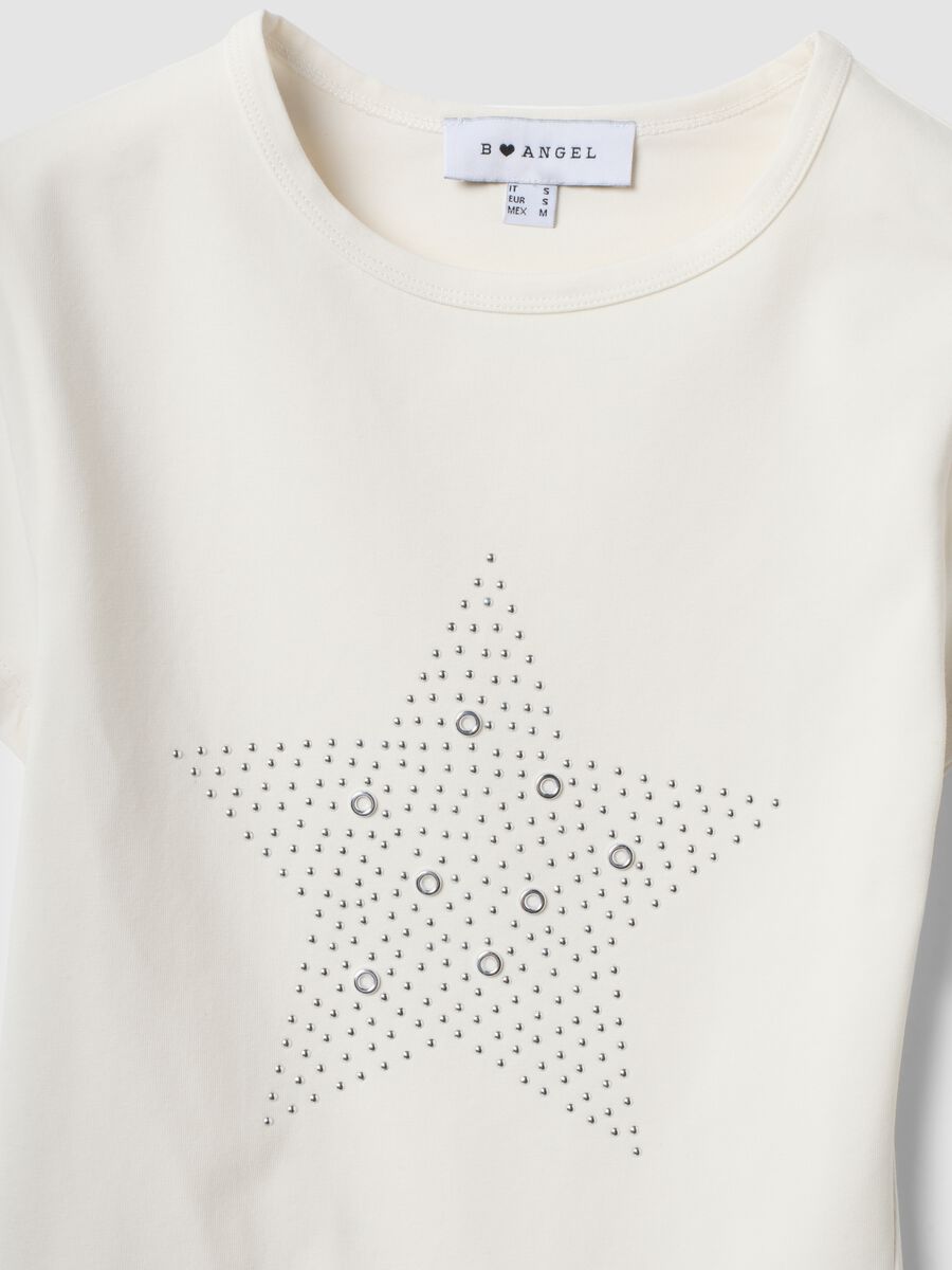 Wei&szlig;es, figurbetontes T-Shirt aus Stretch-Baumwolle mit Strassapplikationen_2