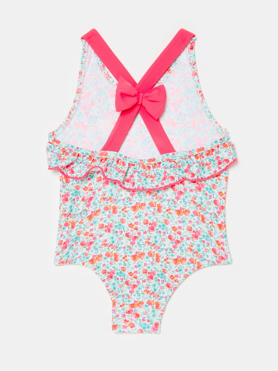 One-piece swimsuit with floral pattern and bow_1