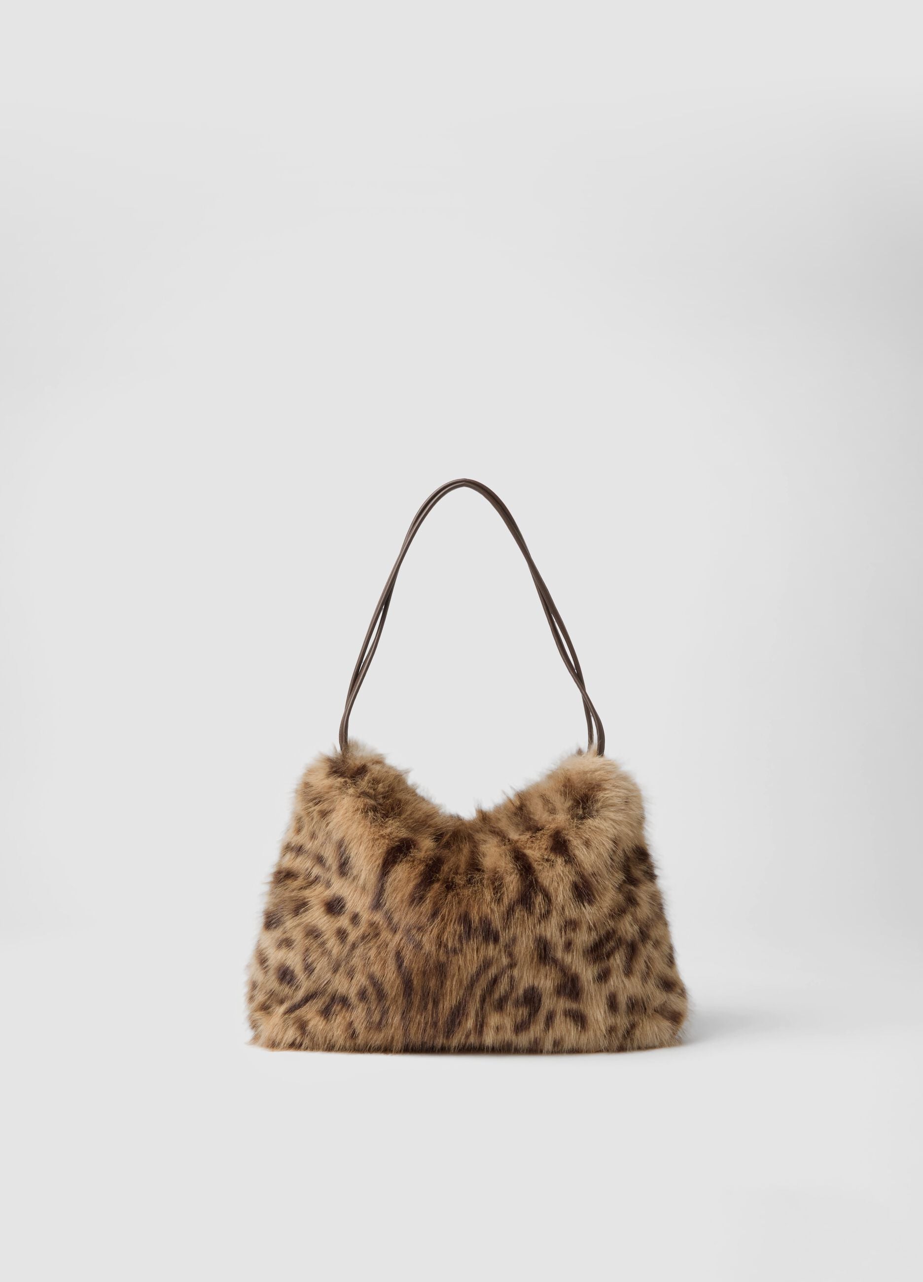Borsa marrone a spalla con fantasia animalier
