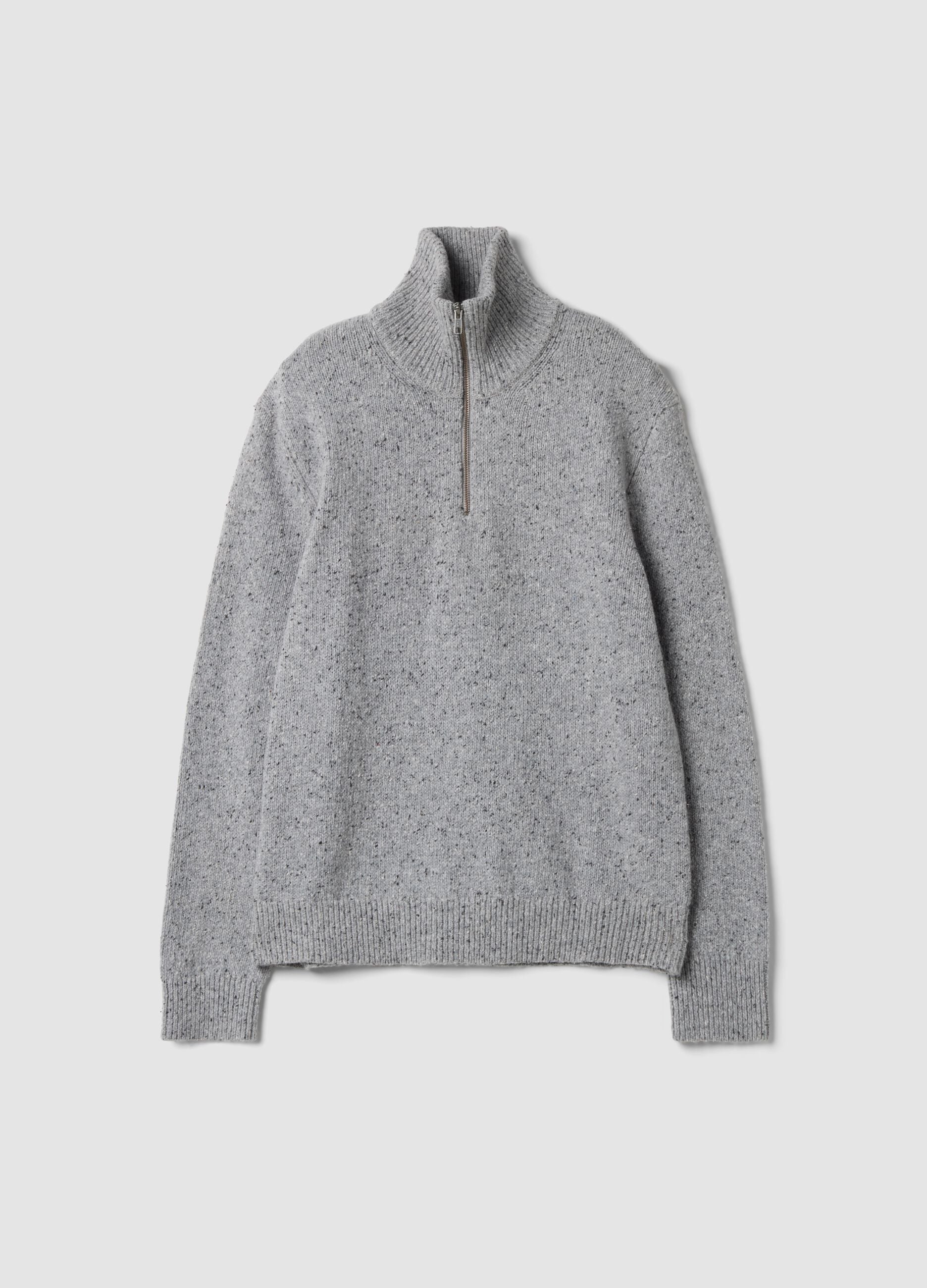 Grey cotton-wool blend half-zip jumper