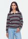 Maglia grigia in misto lana a righe con colletto polo_0