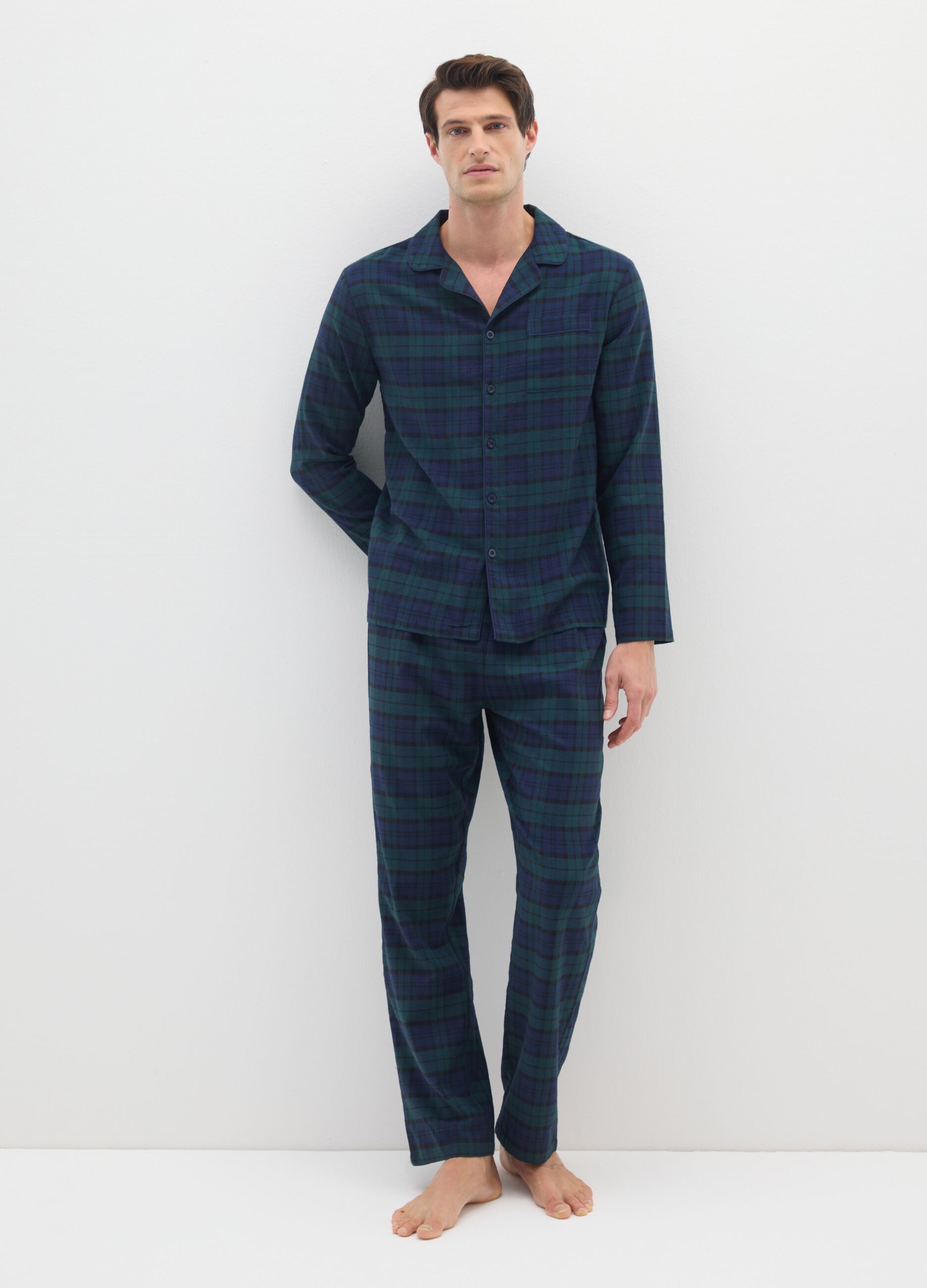 Multicolour pure cotton regular fit plaid pyjamas