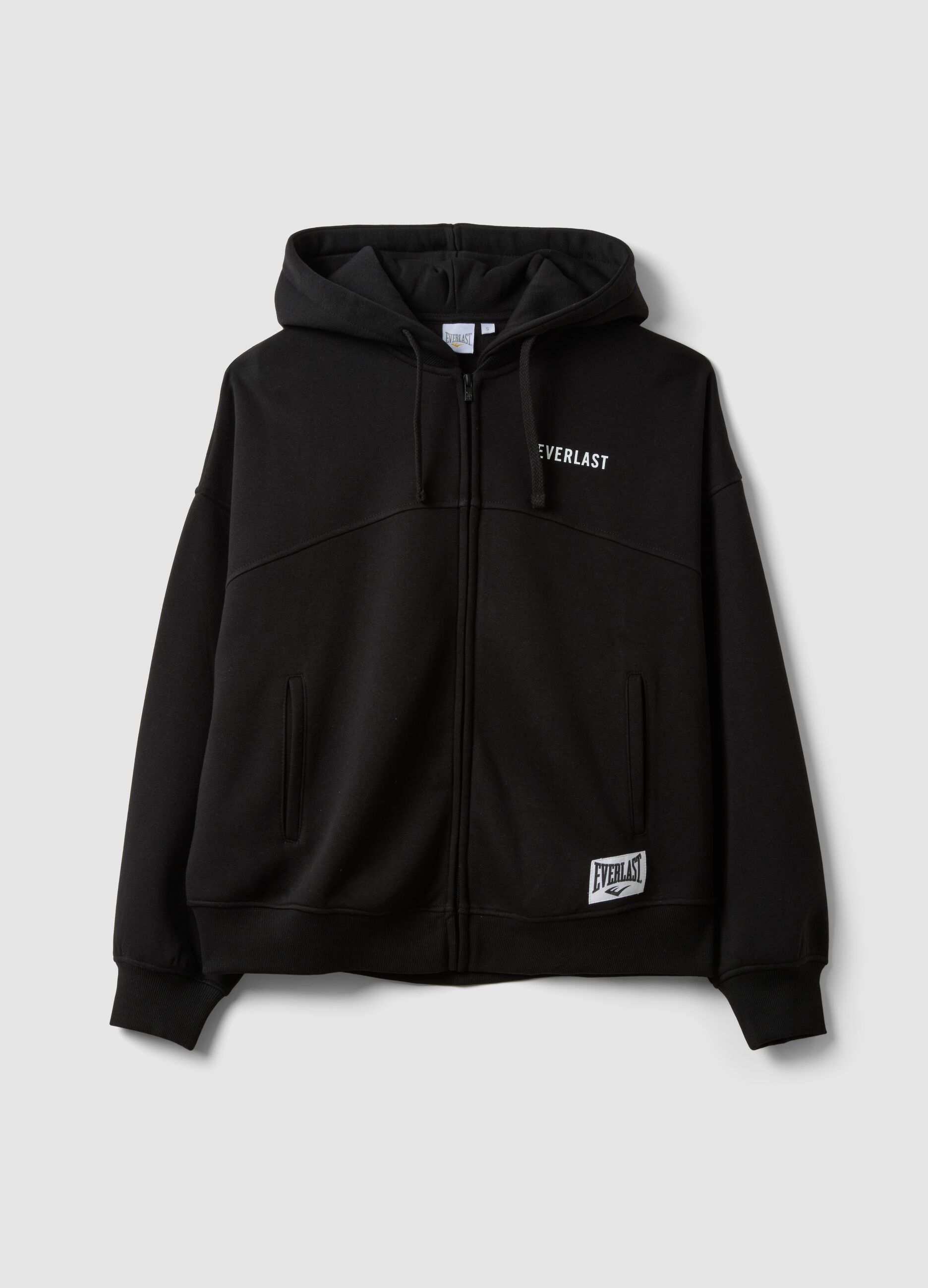 Black cotton-blend hoodie with print