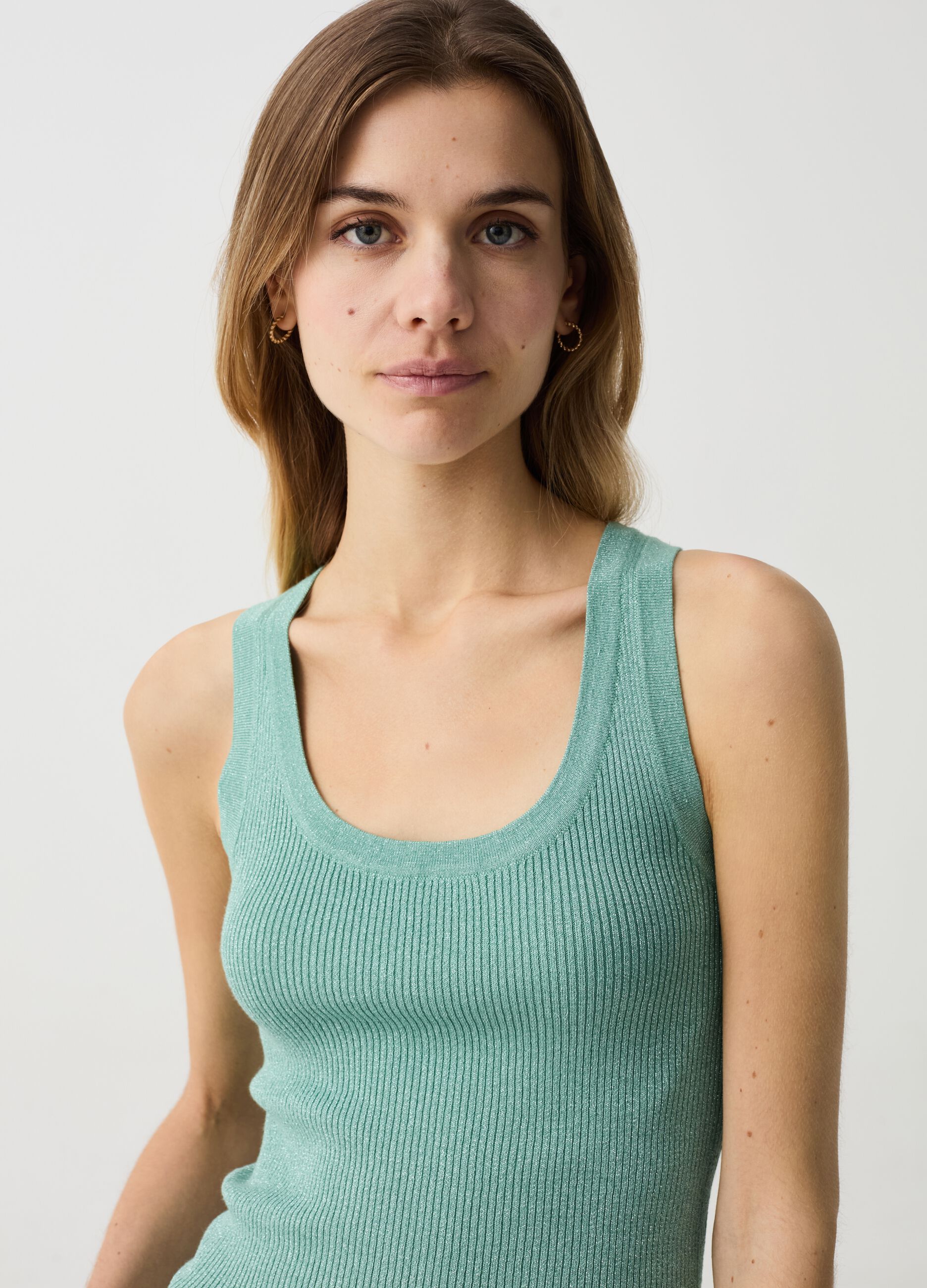 Ribbed tank top with lurex