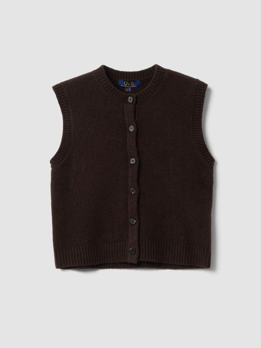 Gilet marrone in lana elasticizzata a girocollo_4