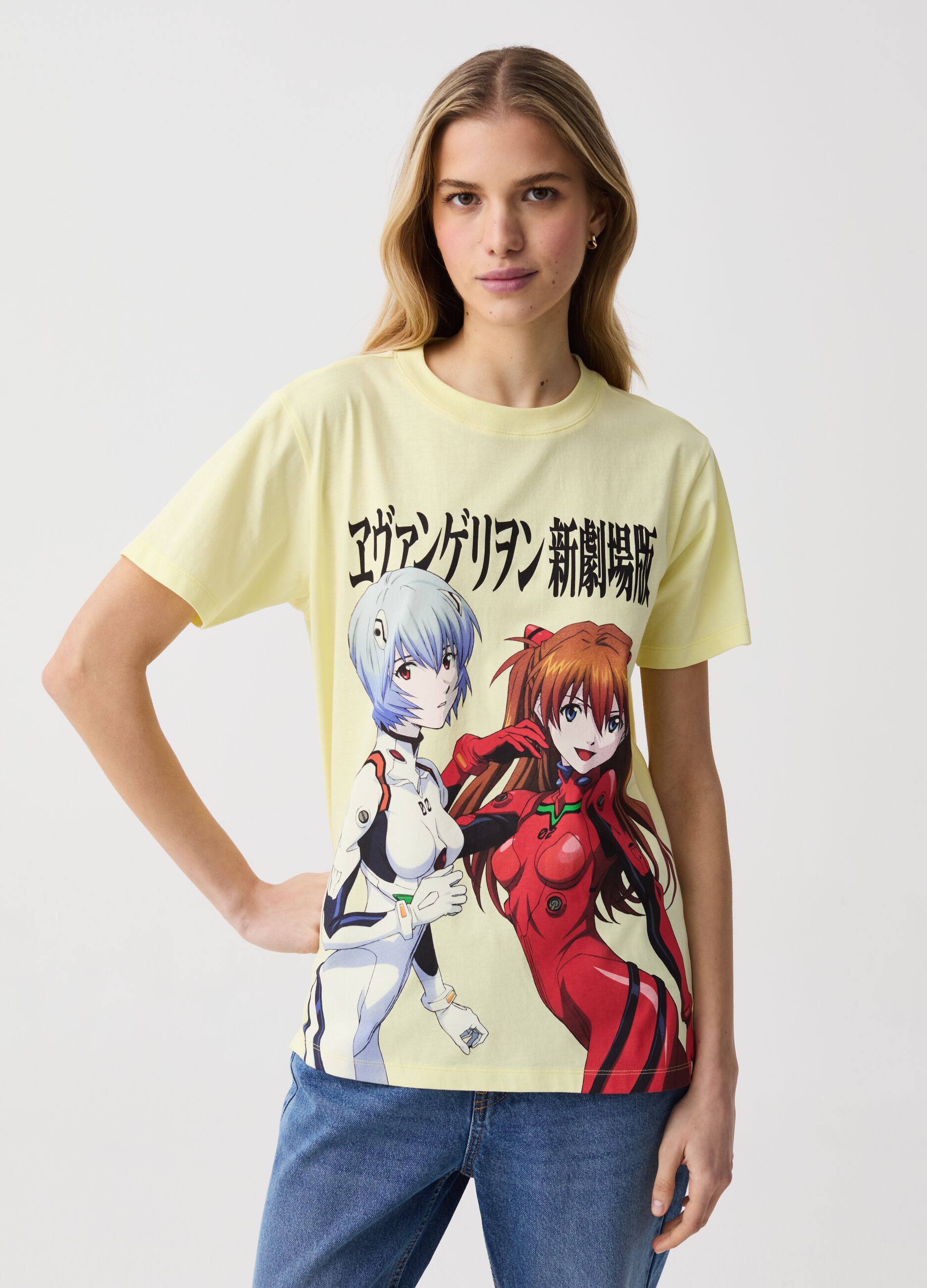 T-shirt with Evangelion characters print