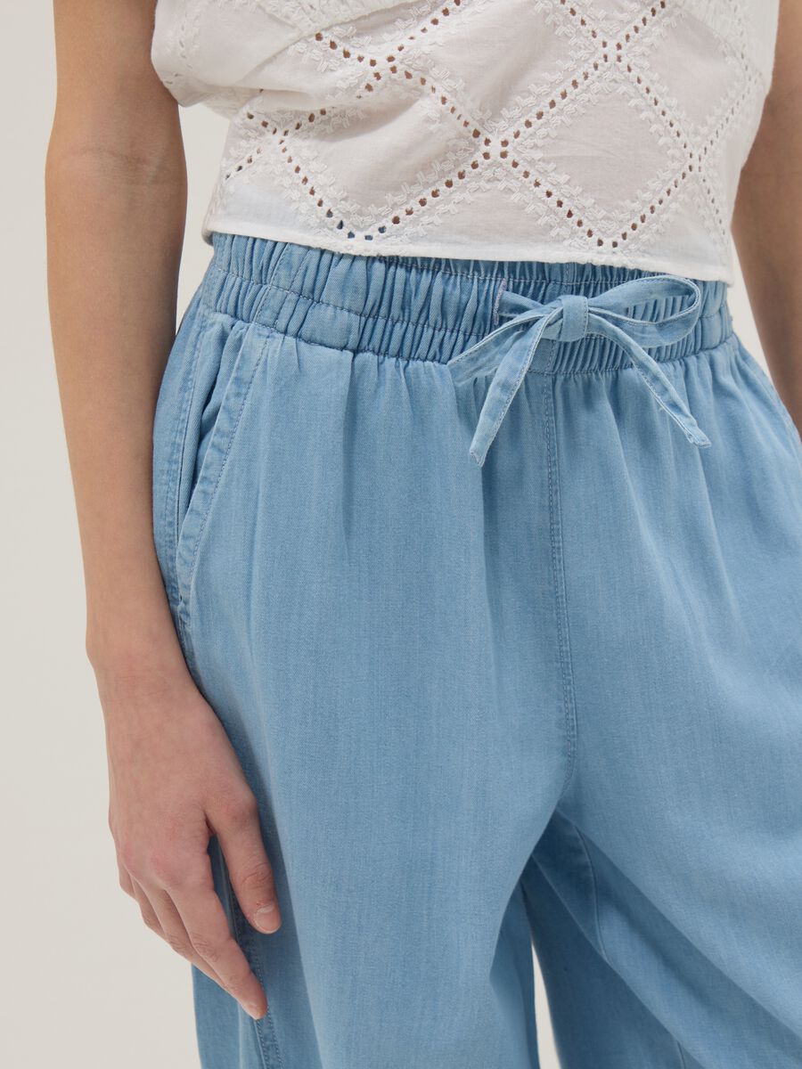 Light blue pure cotton denim wide-leg trousers for girls_2