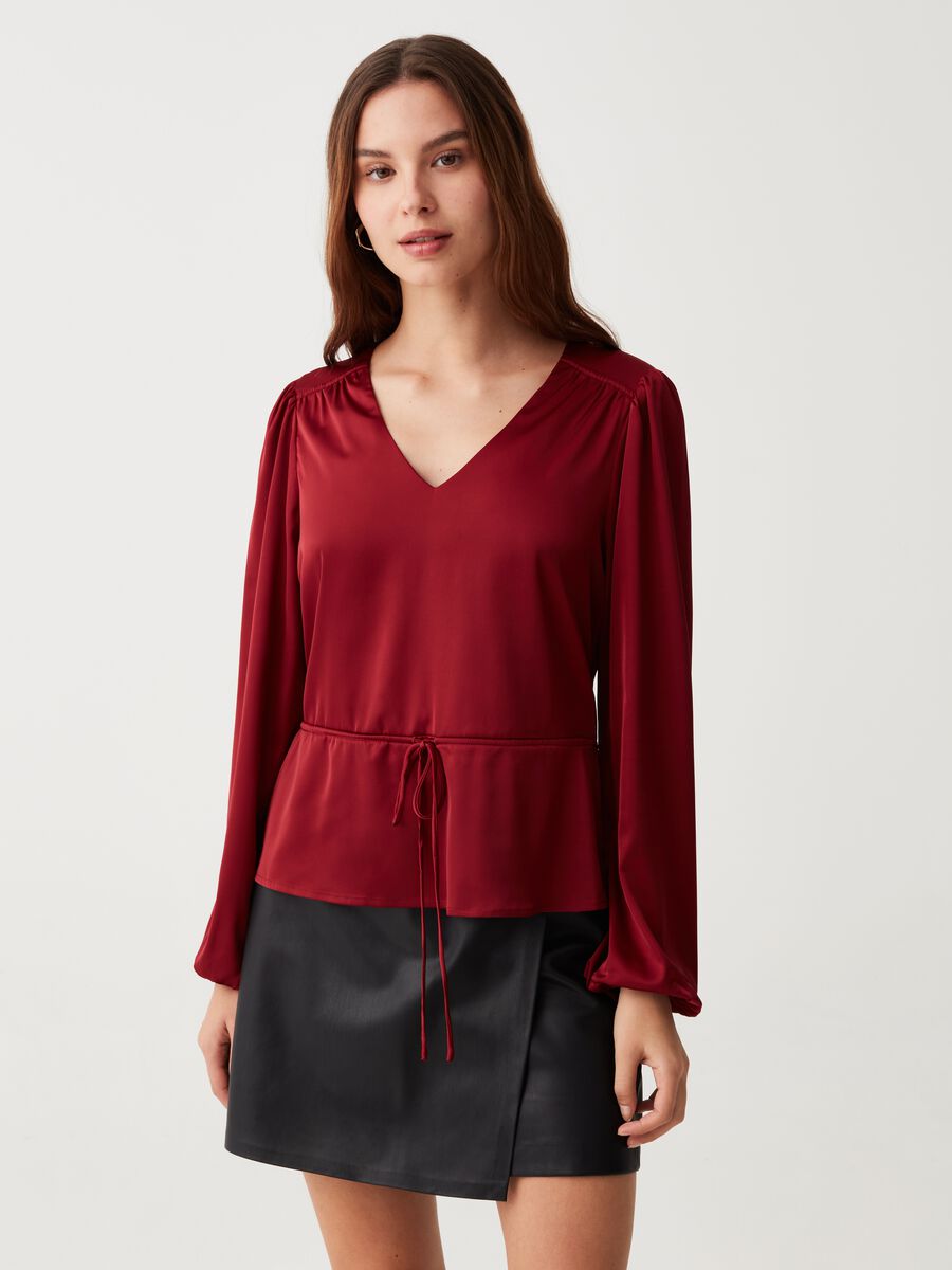 Satin blouse with drawstring_0