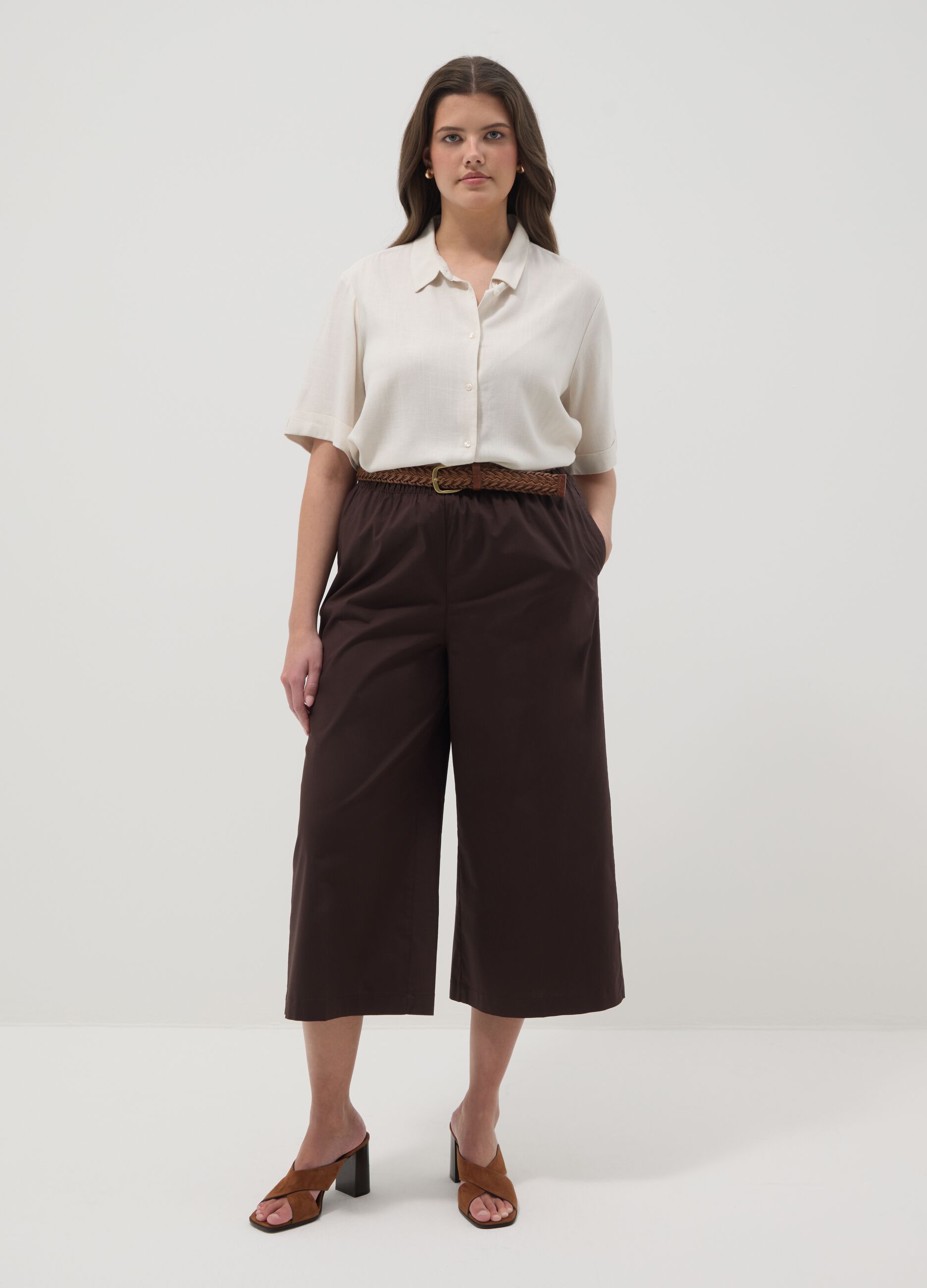 White viscose-linen blend shirt, regular fit