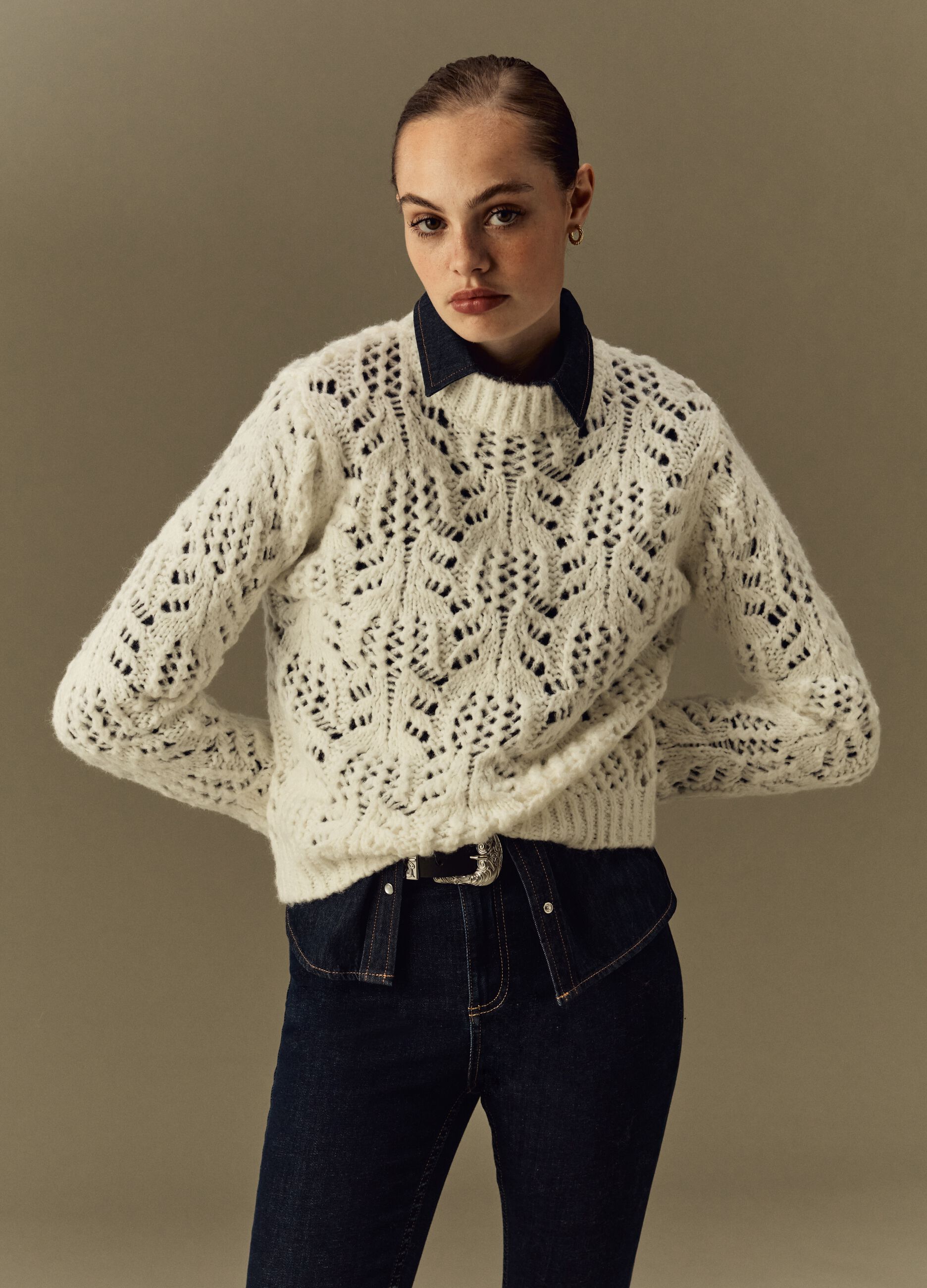 Pullover with pointelle design