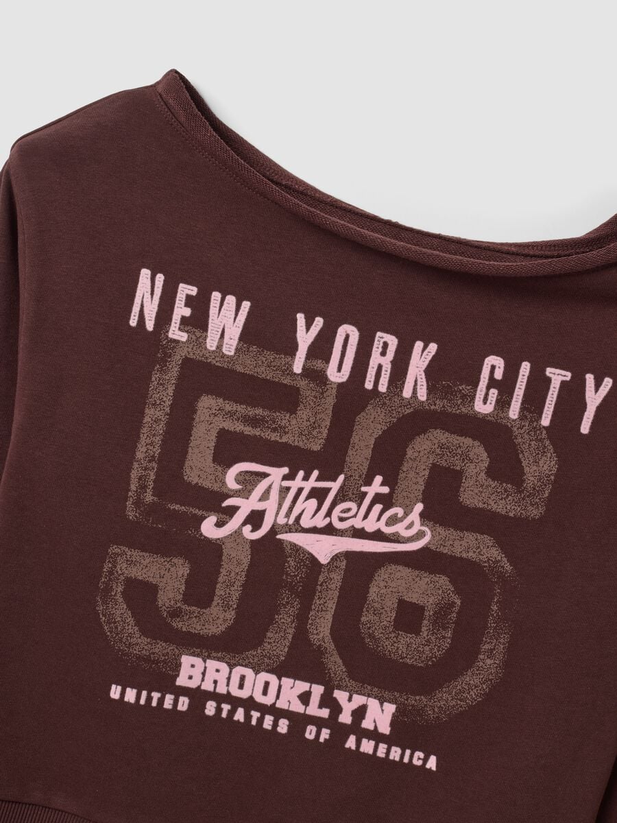 Brown cotton-blend sweatshirt with wide neckline, regular fit_1