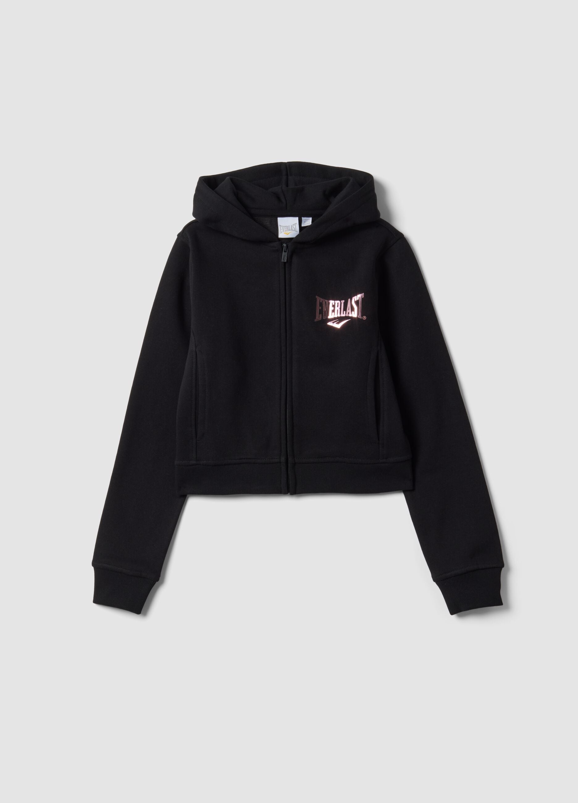 Schwarzer Kapuzenhoodie mit Rei&szlig;verschluss aus Baumwollmischung f&uuml;r M&auml;dchen, Regular Fit