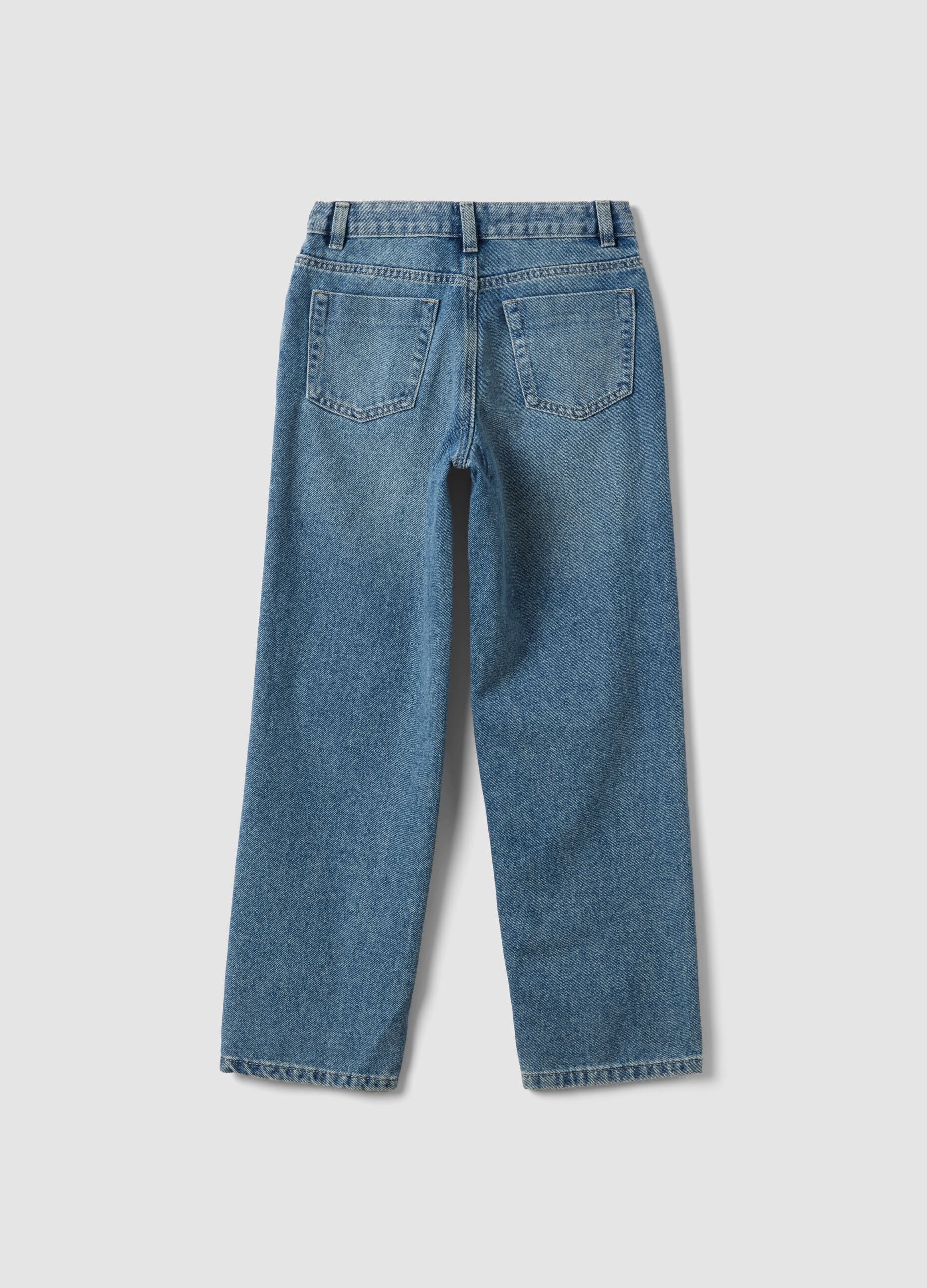 Blue denim straight-fit jeans in a cotton and viscose blend for girls