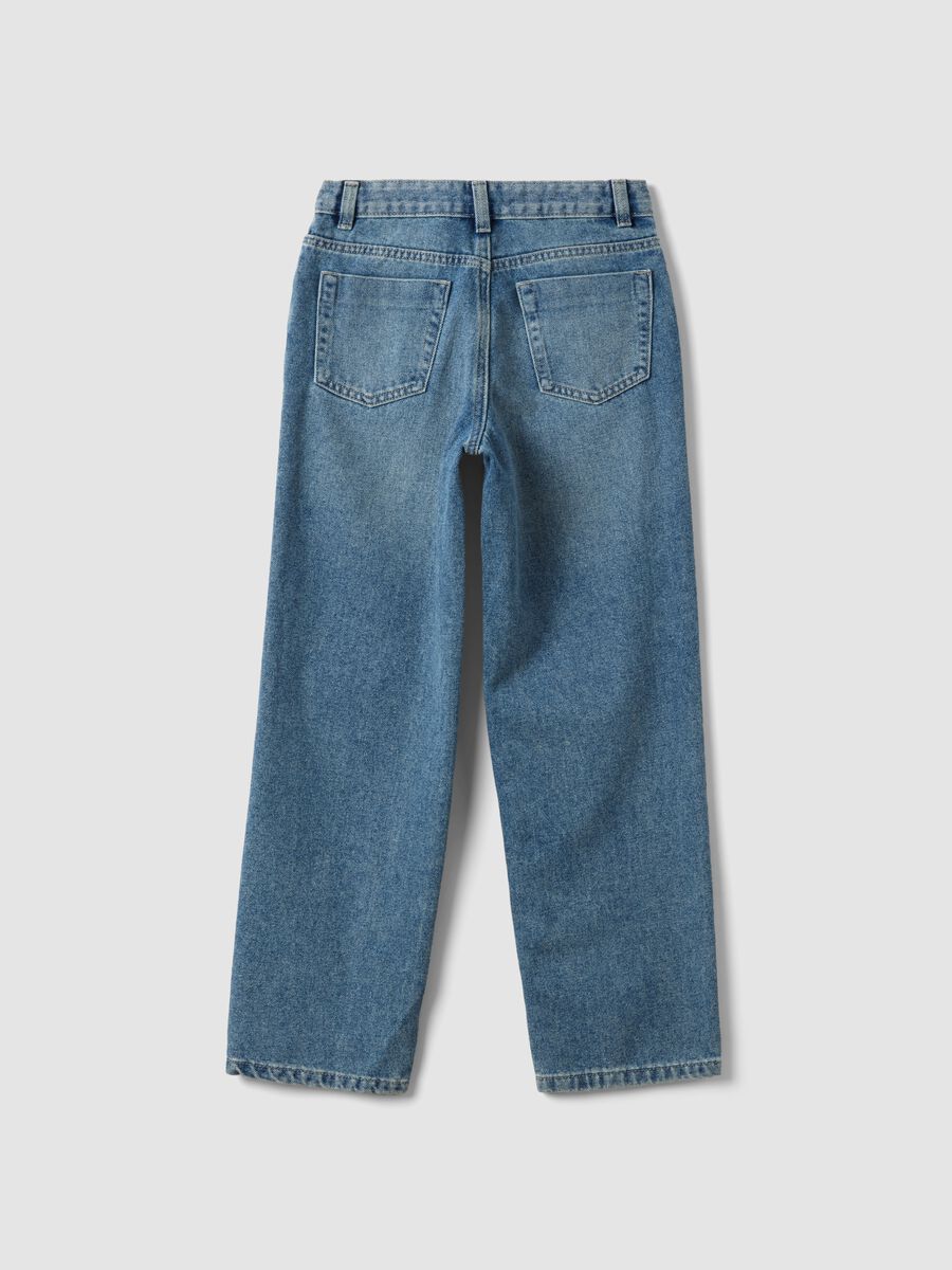Blue denim straight-fit jeans in a cotton and viscose blend for girls_1