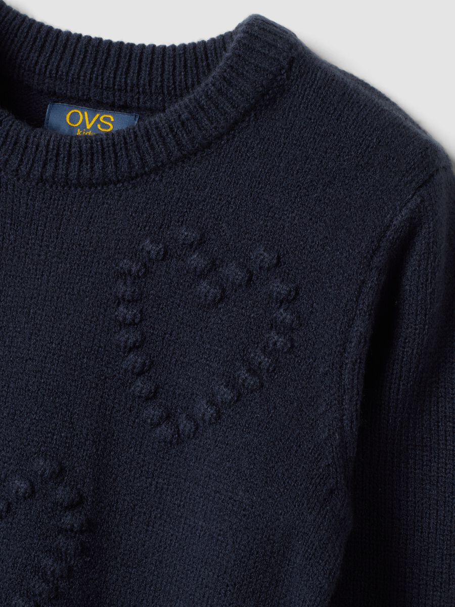 Blue crew-neck jumper with raised heart motif, regular fit, for girls_2
