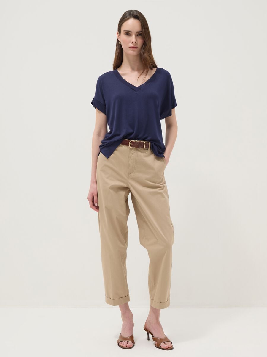 Blue stretch viscose V-neck T-shirt_2