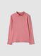 Rosa T-Shirt aus elastischer Bio-Baumwolle mit Stehkragen_0