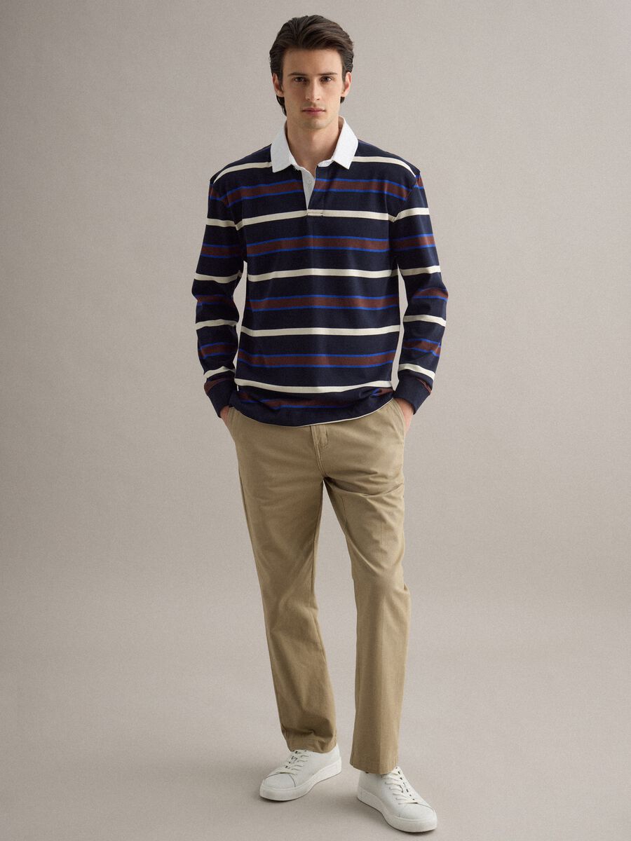 Long sleeve pure cotton polo with multicolour stripes, regular fit_1
