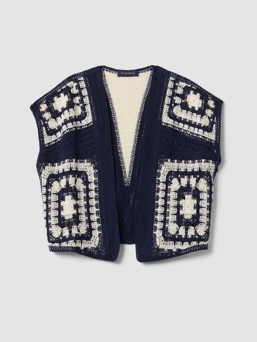 Blue and white regular-fit crochet cotton-blend gilet_4