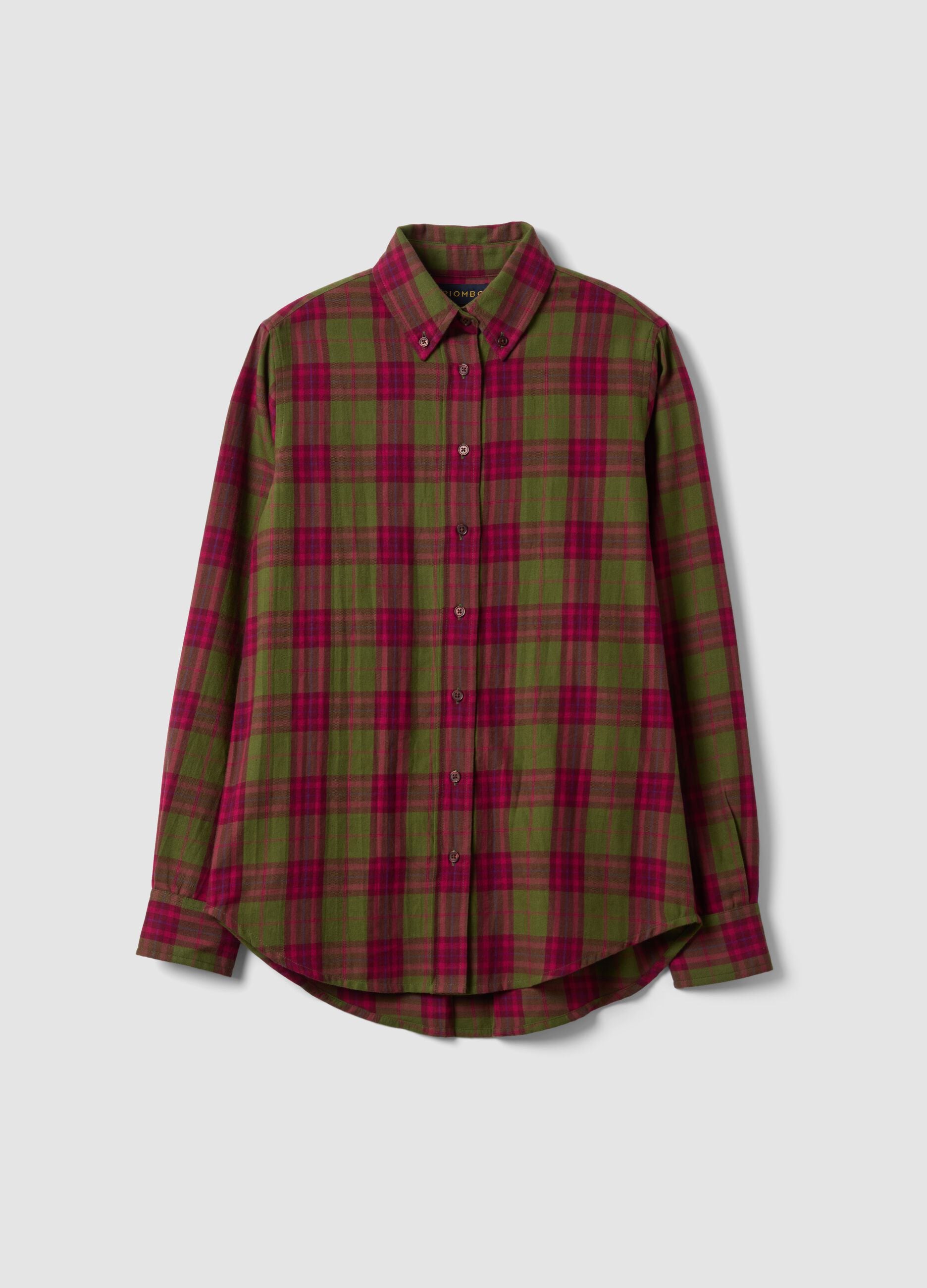 Camicia verde a quadri in flanella di puro cotone regular fit