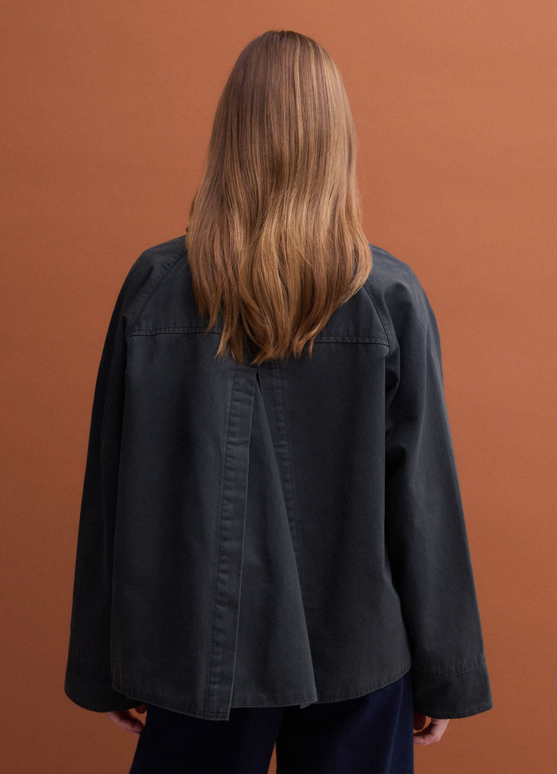 Blue cotton-blend parka with velvet collar