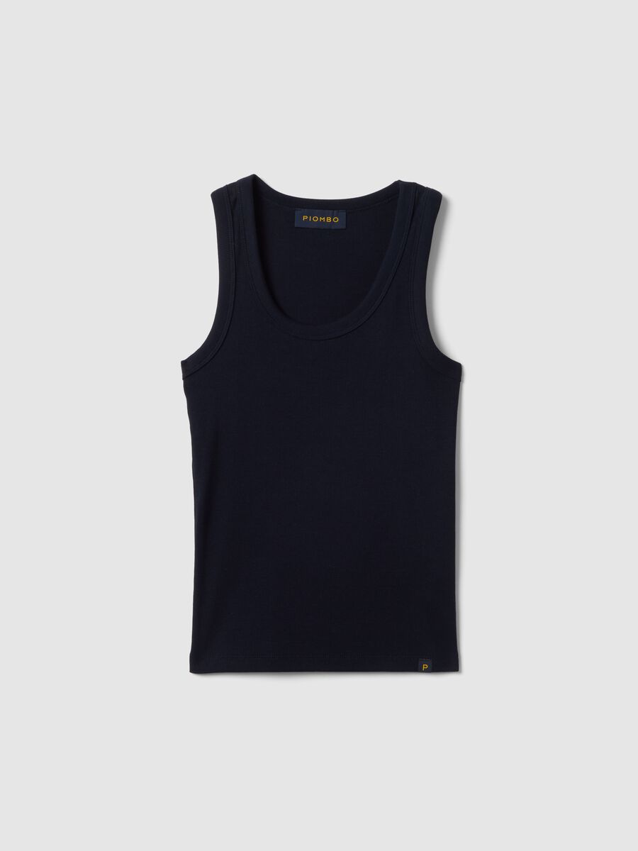 Blue regular fit stretch cotton tank top_4