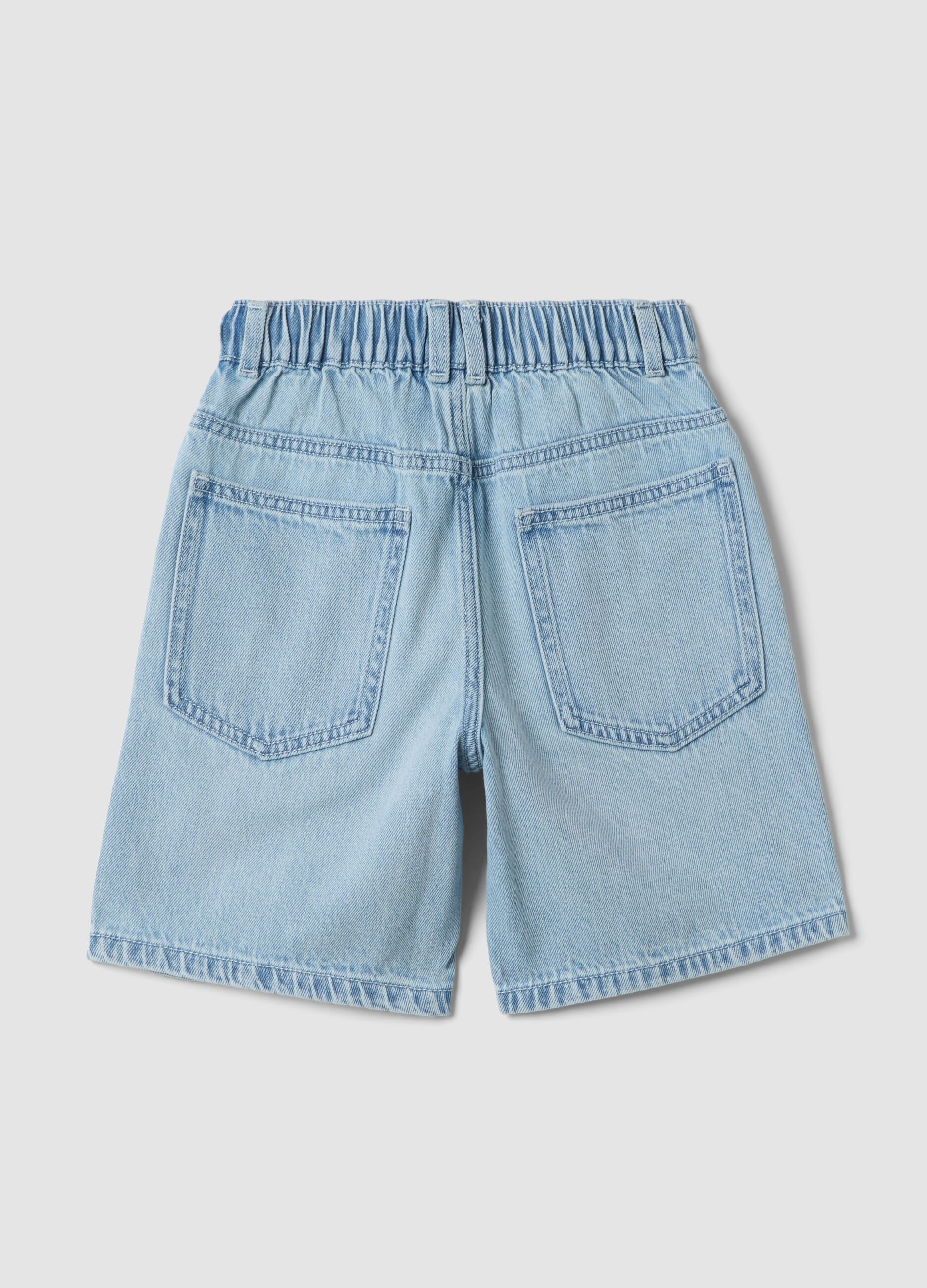Light blue cotton-blend denim shorts for boys, regular fit