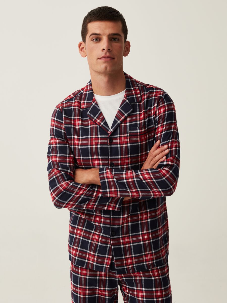 Full-length flannel pyjamas with tartan pattern_1