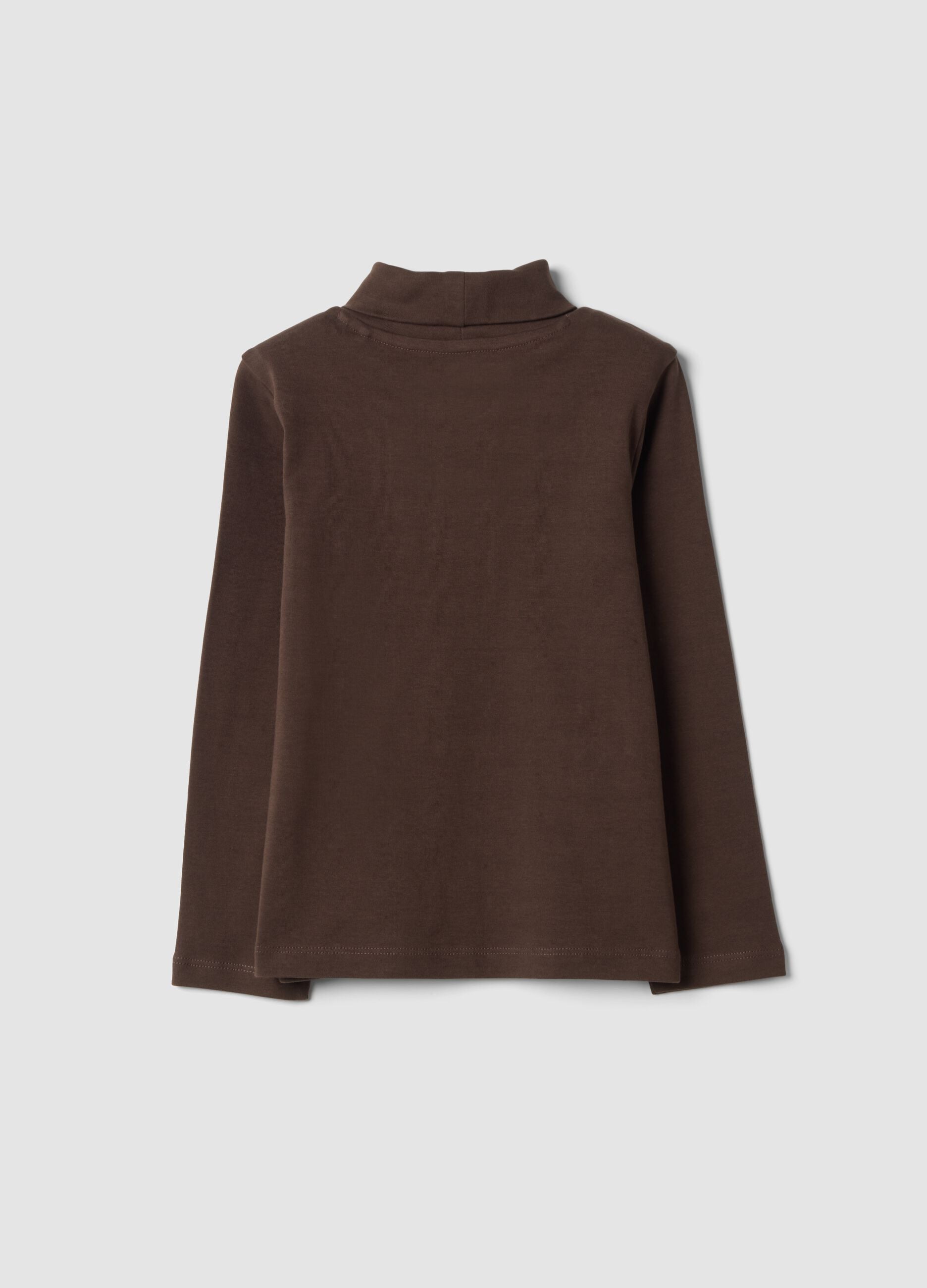 Camisola de gola alta castanho-claro em algod&atilde;o org&acirc;nico puro
