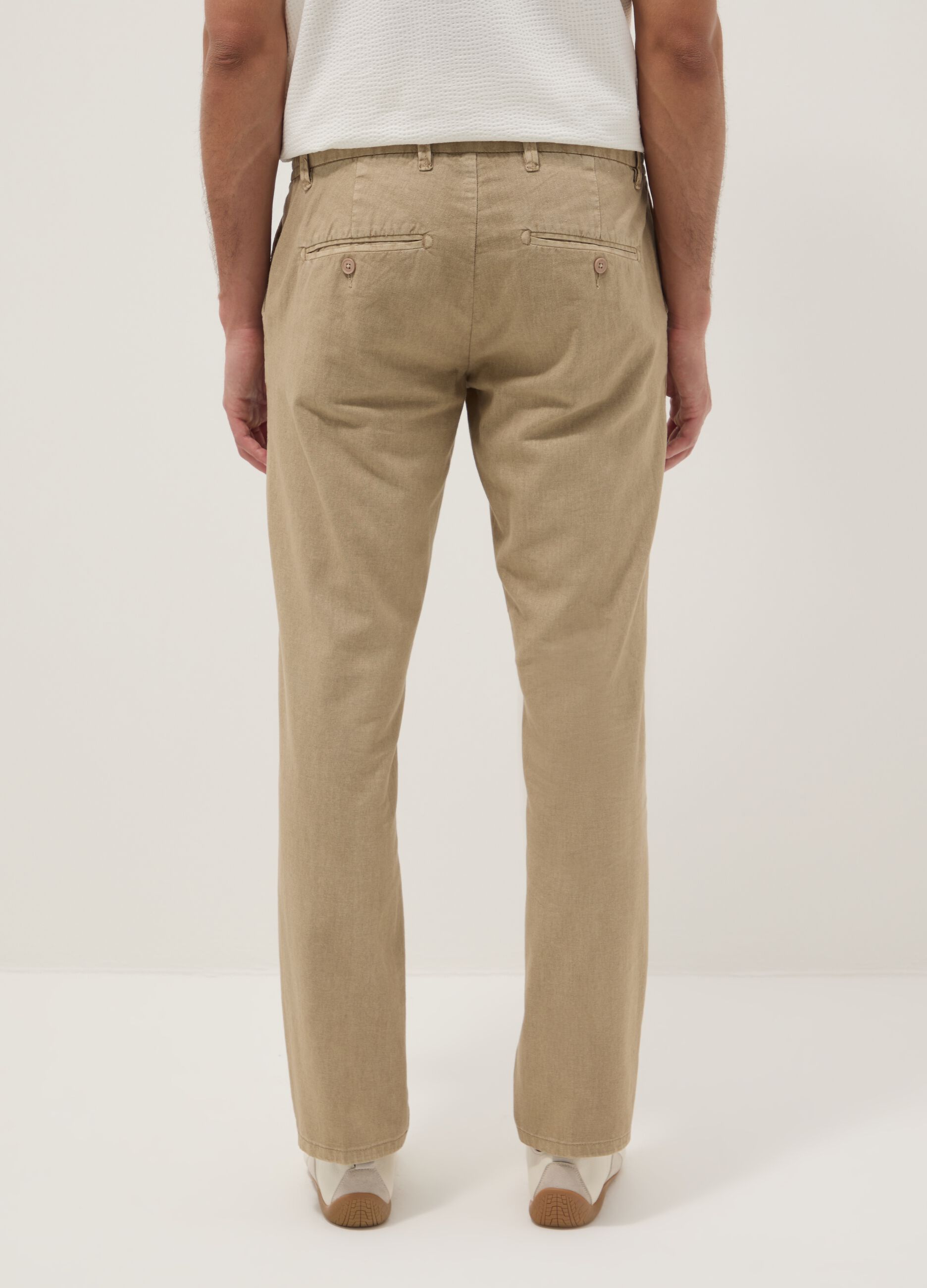 Beige linen and cotton-blend regular-fit chino trousers